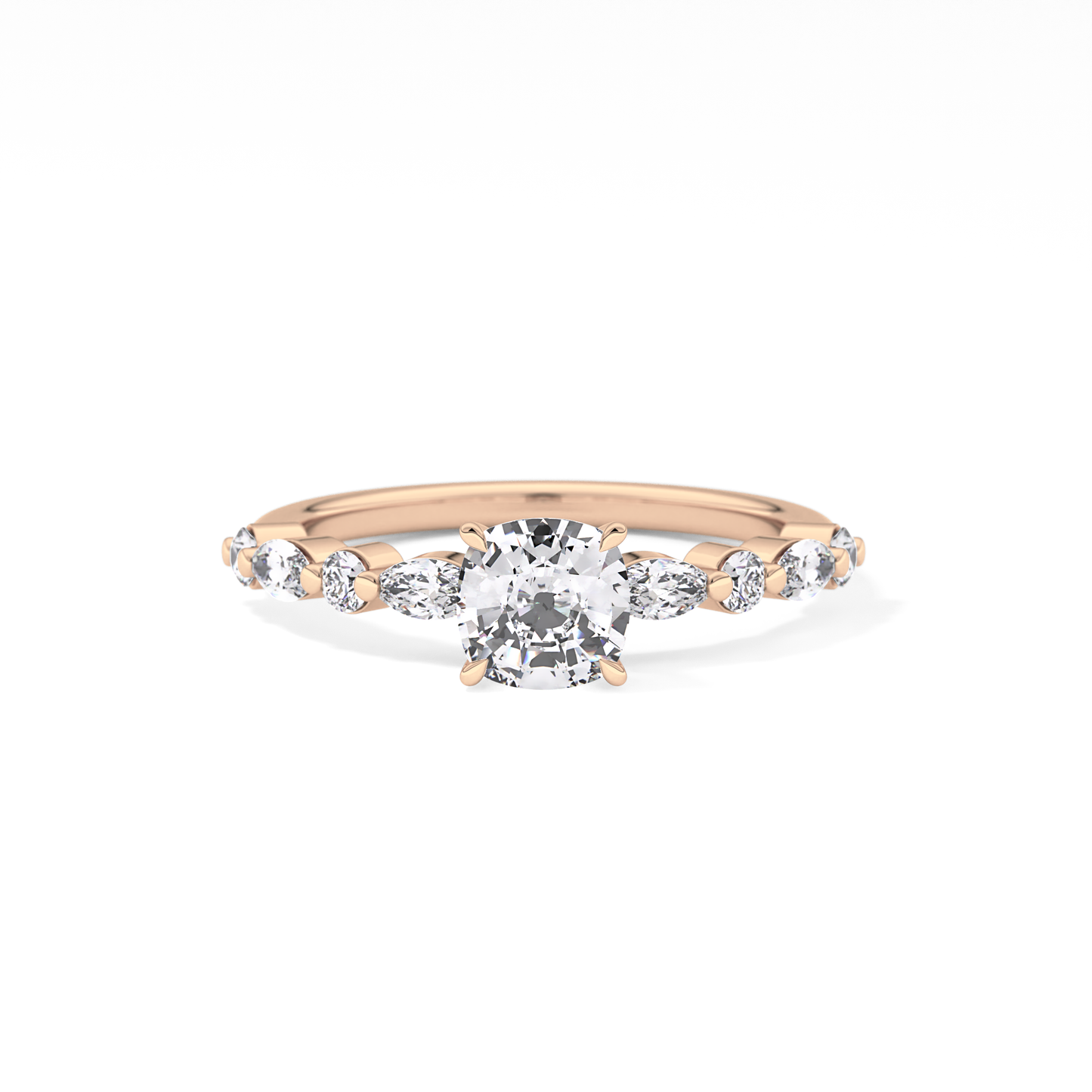 Cushion Cut 0.87 Carat Moissanite Ring – Pave Setting in Gold