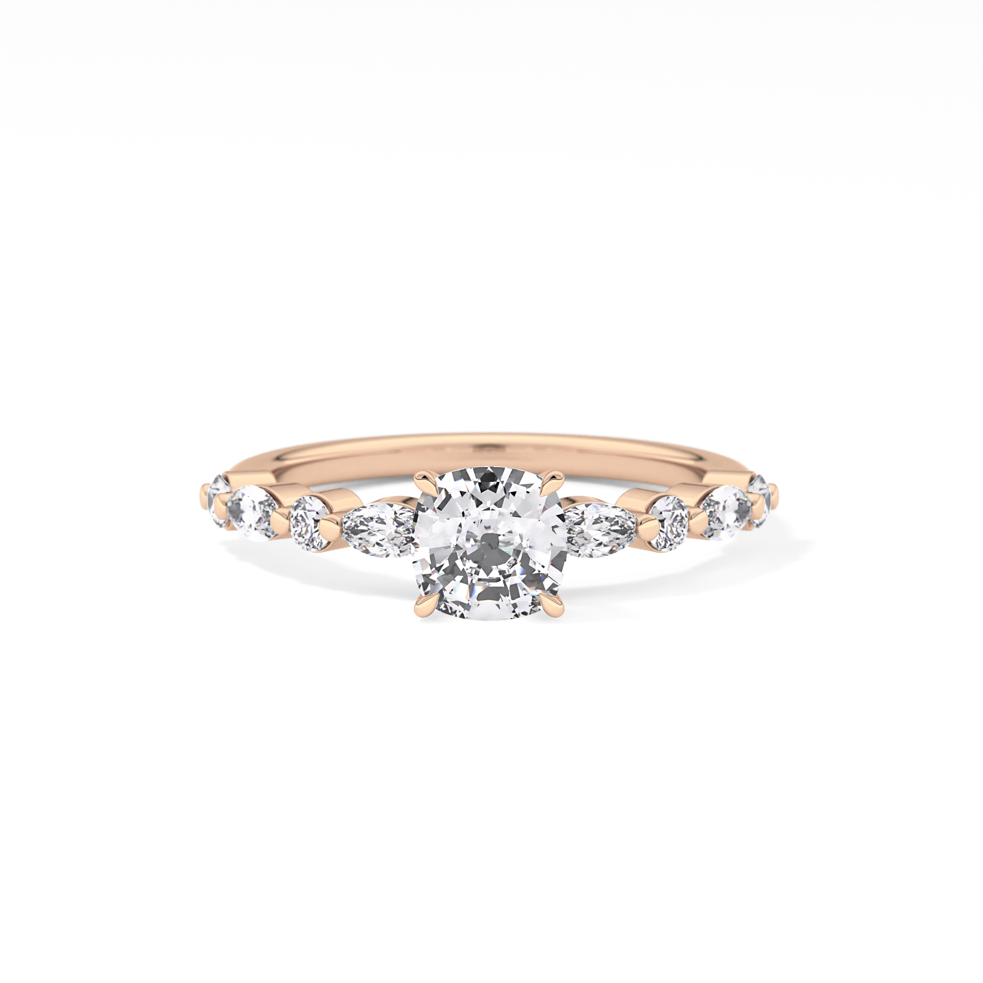 Cushion Cut 0.87 Carat Moissanite Ring – Pave Setting in Gold