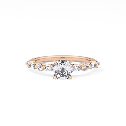 Cushion Cut 0.87 Carat Moissanite Ring – Pave Setting in Gold