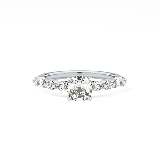 Cushion Cut 0.87 Carat Moissanite Ring – Pave Setting in Gold