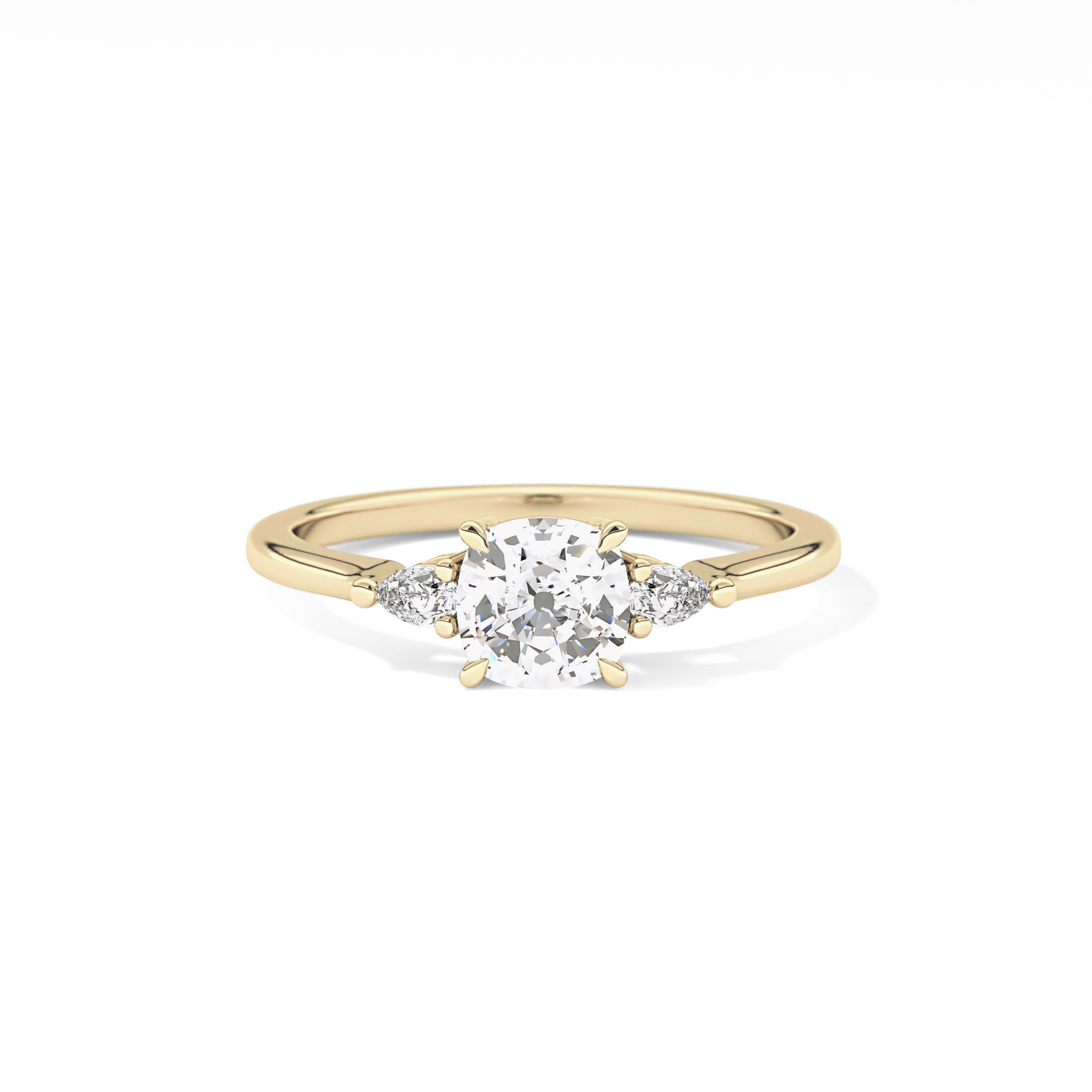 Cushion Cut 0.95 Carat Moissanite Ring – Three Stones Setting in Gold