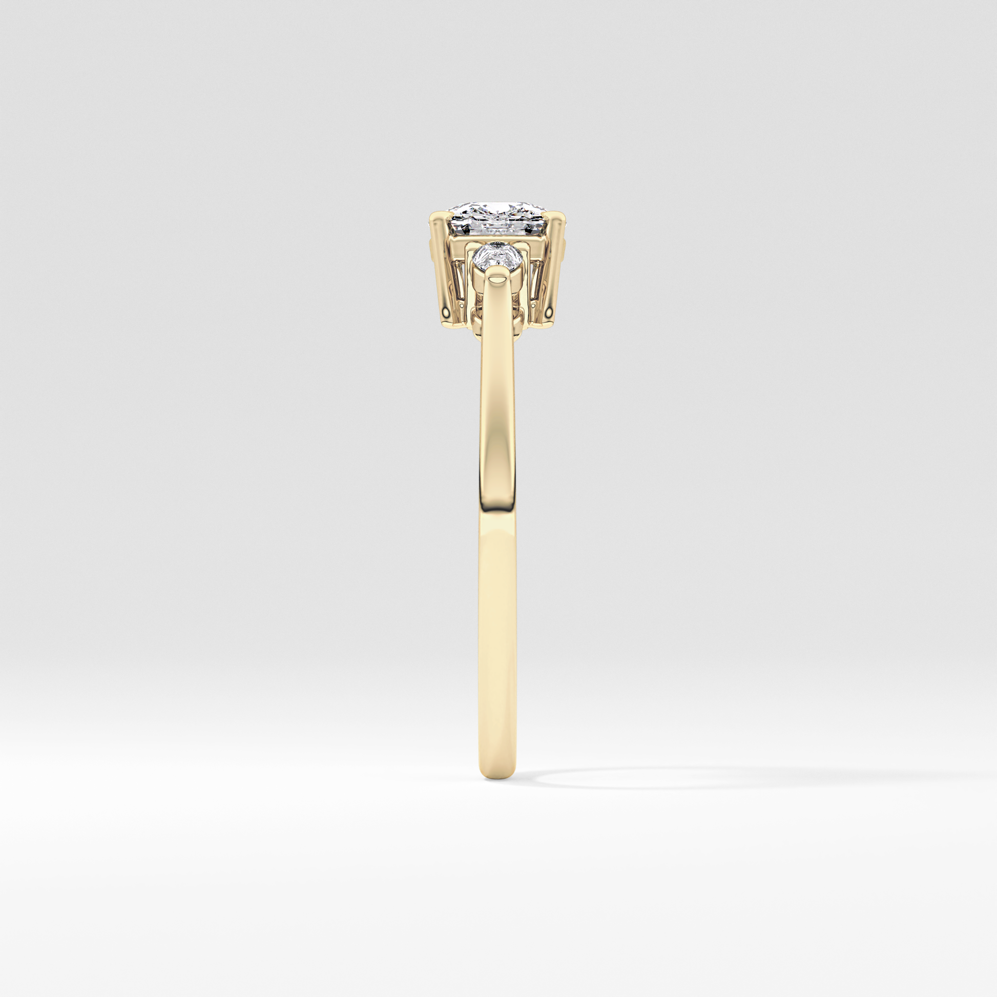 Cushion Cut 0.95 Carat Moissanite Ring – Three Stones Setting in Gold