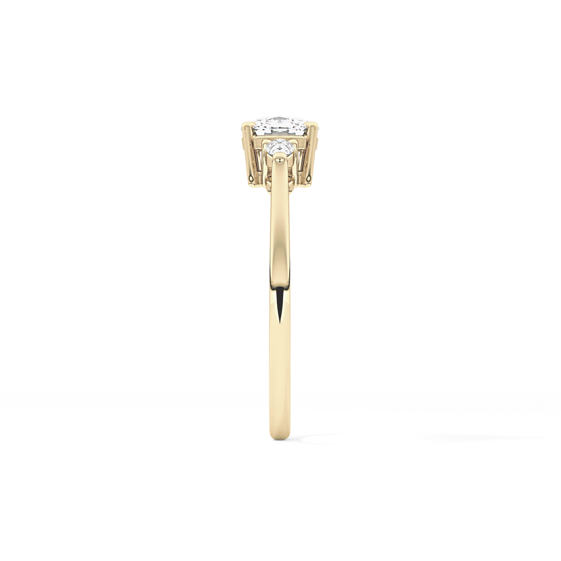 Cushion Cut 0.95 Carat Moissanite Ring – Three Stones Setting in Gold