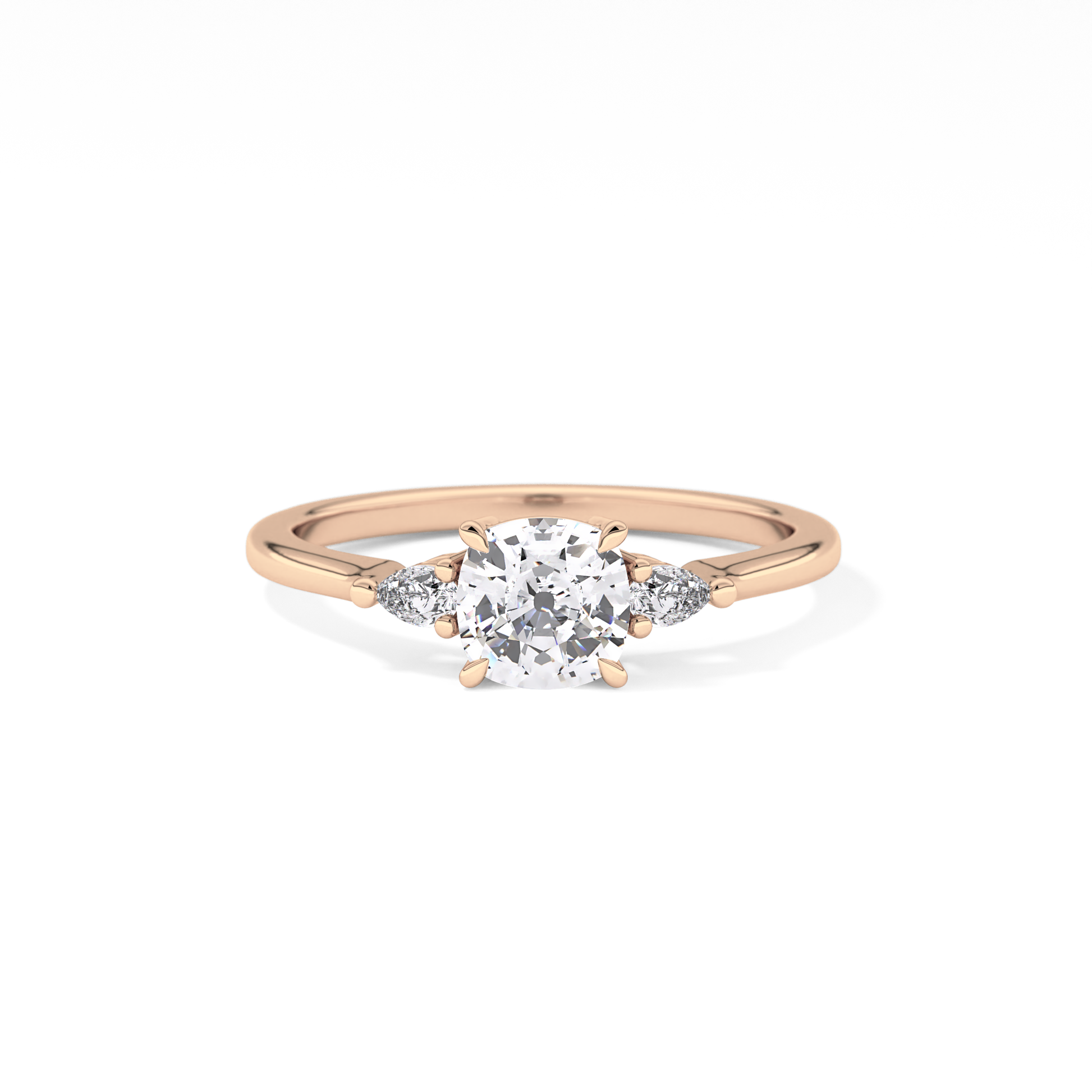 Cushion Cut 0.95 Carat Moissanite Ring – Three Stones Setting in Gold