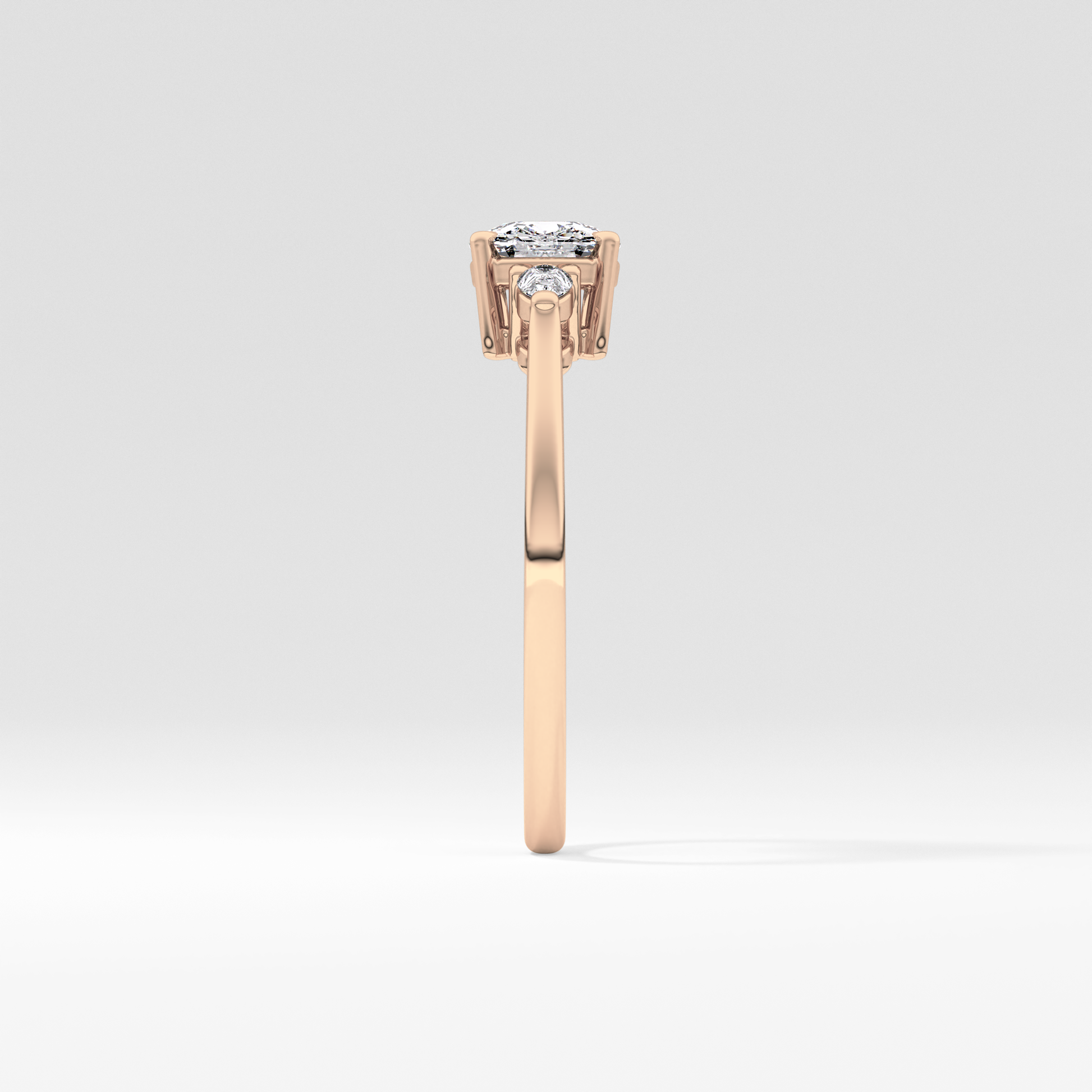 Cushion Cut 0.95 Carat Moissanite Ring – Three Stones Setting in Gold