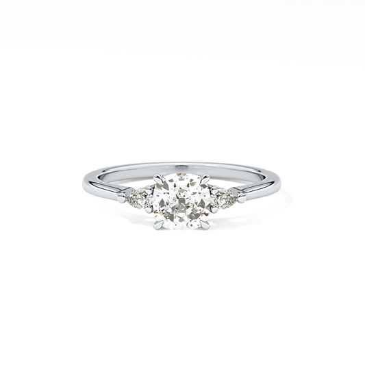 Cushion Cut 0.95 Carat Moissanite Ring – Three Stones Setting in Gold