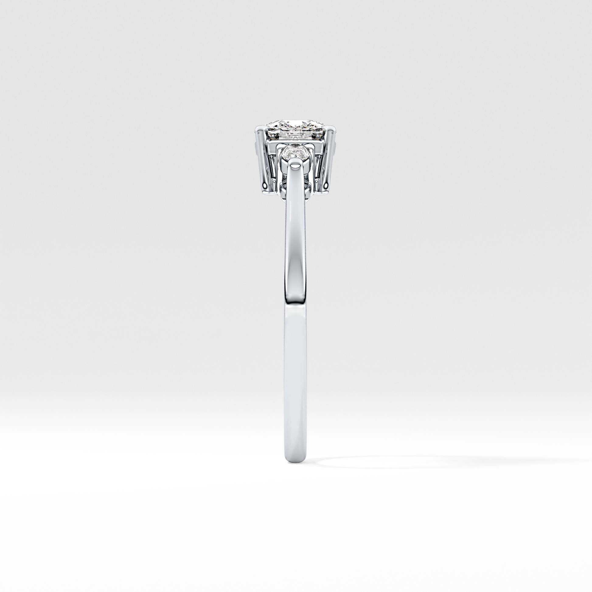 Cushion Cut 0.95 Carat Moissanite Ring – Three Stones Setting in Gold