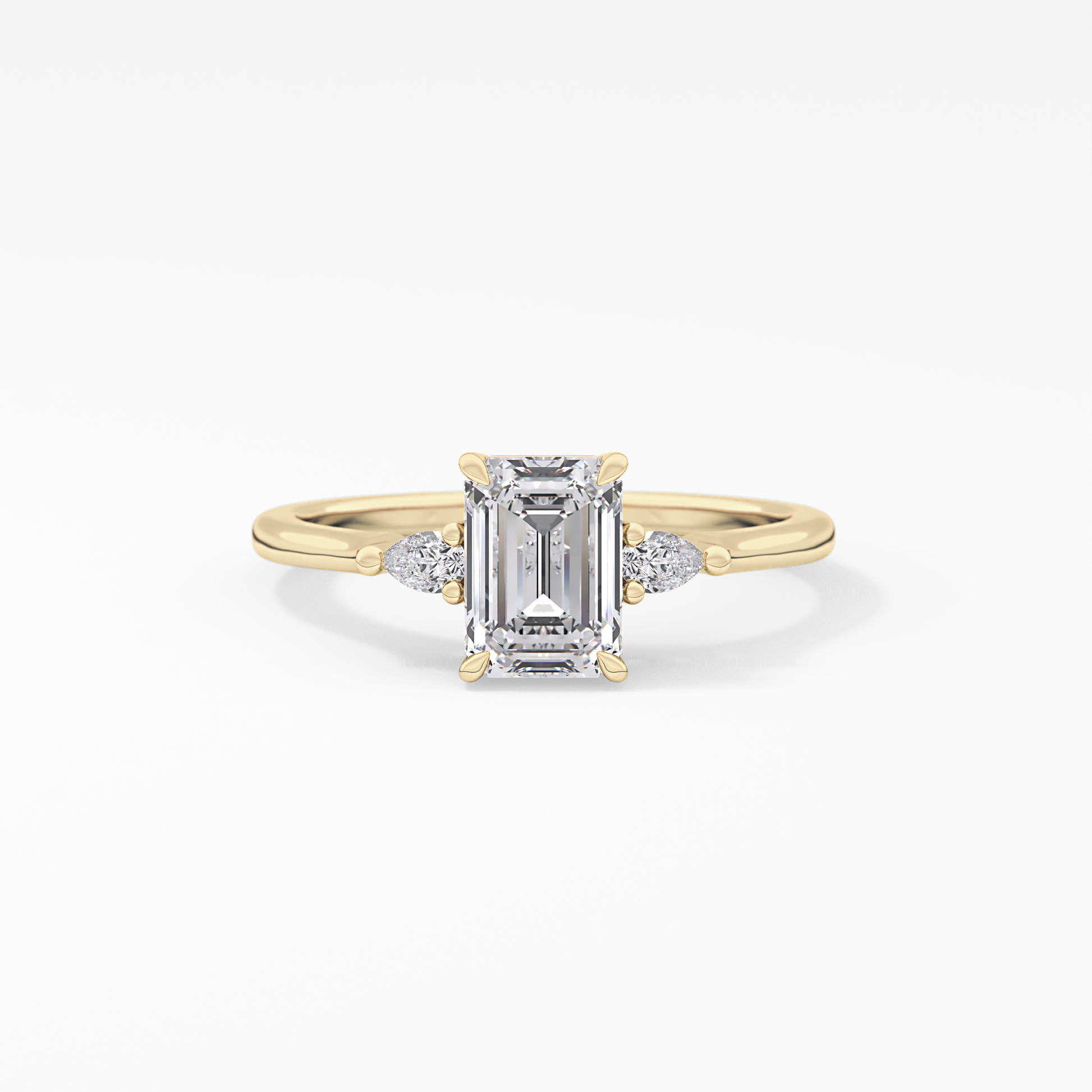 Emerald Cut 1.02 Carat Moissanite Ring – Three Stones Setting in Gold