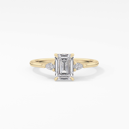 Emerald Cut 1.02 Carat Moissanite Ring – Three Stones Setting in Gold