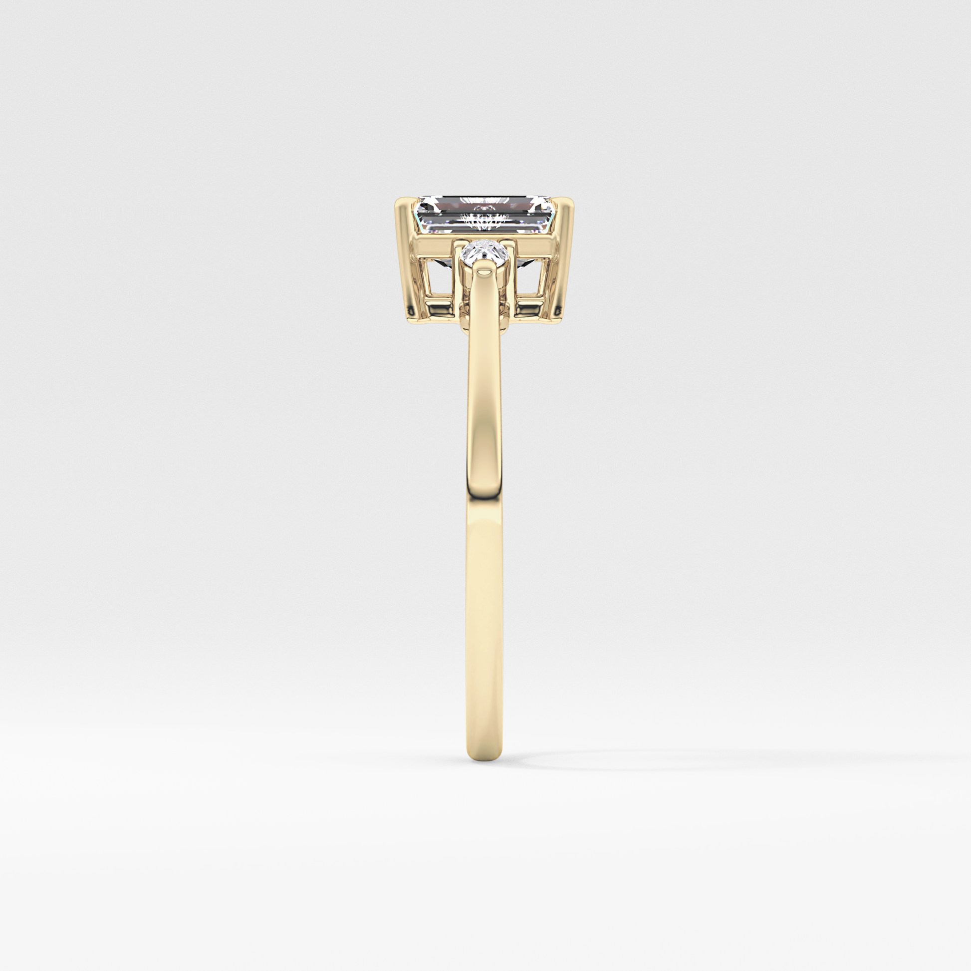 Emerald Cut 1.02 Carat Moissanite Ring – Three Stones Setting in Gold