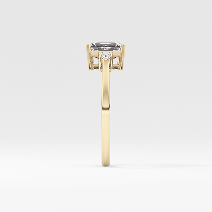 Emerald Cut 1.02 Carat Moissanite Ring – Three Stones Setting in Gold