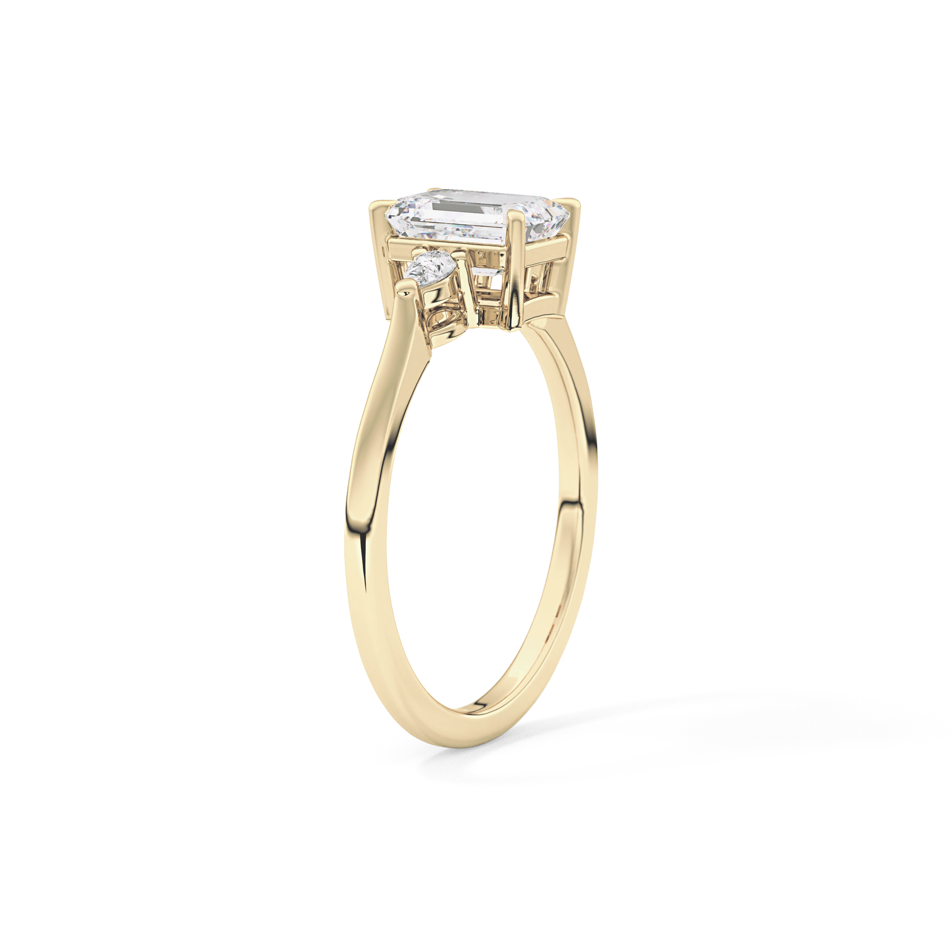 Emerald Cut 1.02 Carat Moissanite Ring – Three Stones Setting in Gold