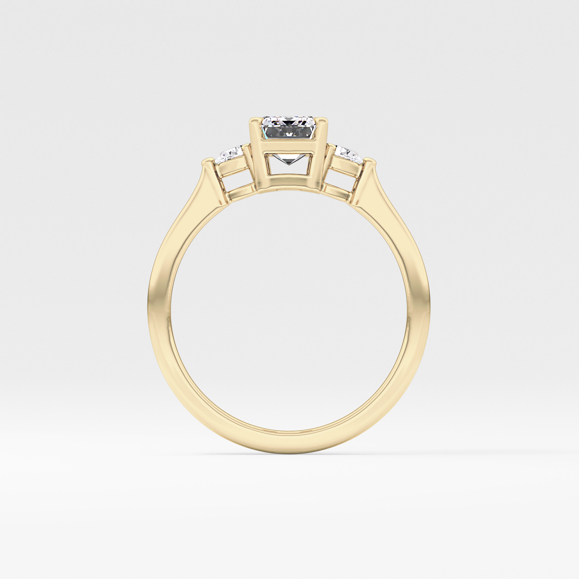 Emerald Cut 1.02 Carat Moissanite Ring – Three Stones Setting in Gold