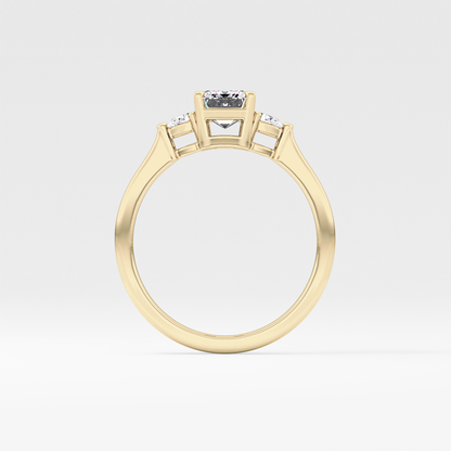 Emerald Cut 1.02 Carat Moissanite Ring – Three Stones Setting in Gold