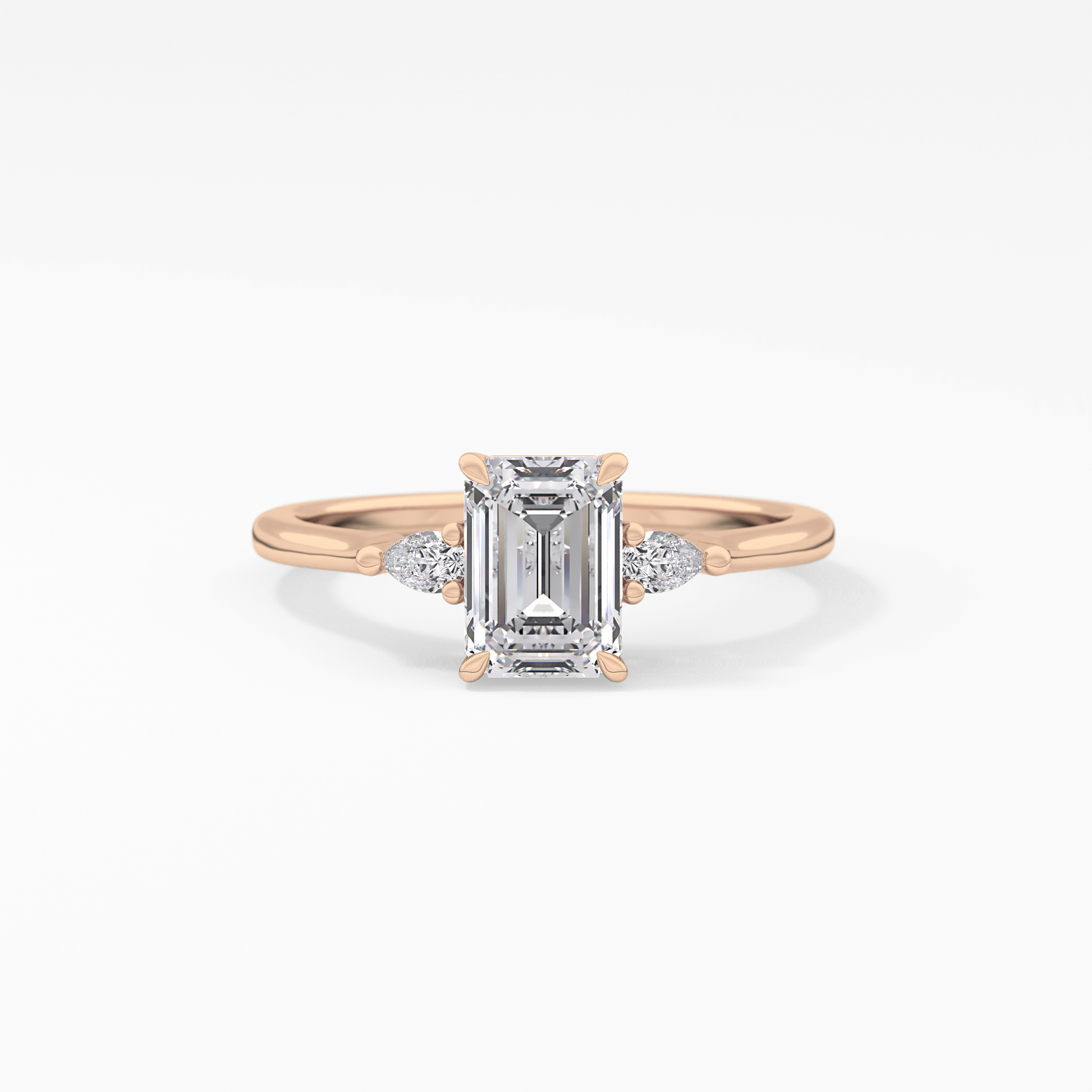 Emerald Cut 1.02 Carat Moissanite Ring – Three Stones Setting in Gold