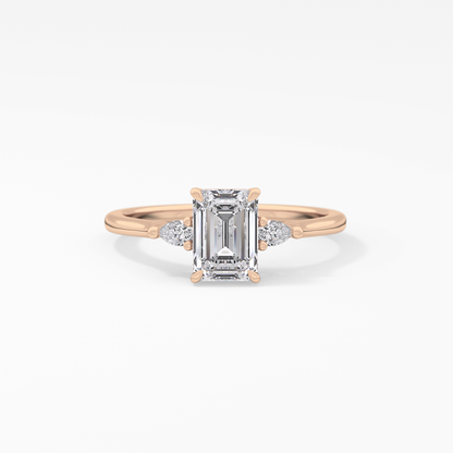 Emerald Cut 1.02 Carat Moissanite Ring – Three Stones Setting in Gold