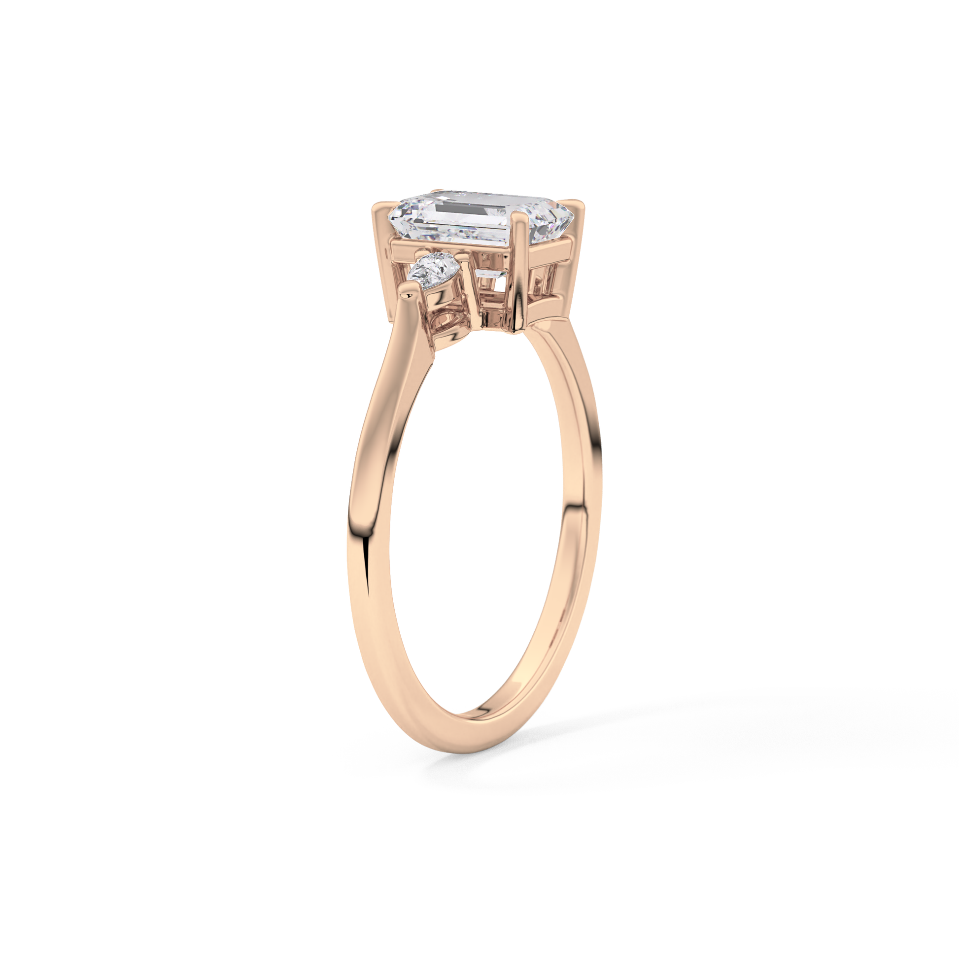 Emerald Cut 1.02 Carat Moissanite Ring – Three Stones Setting in Gold