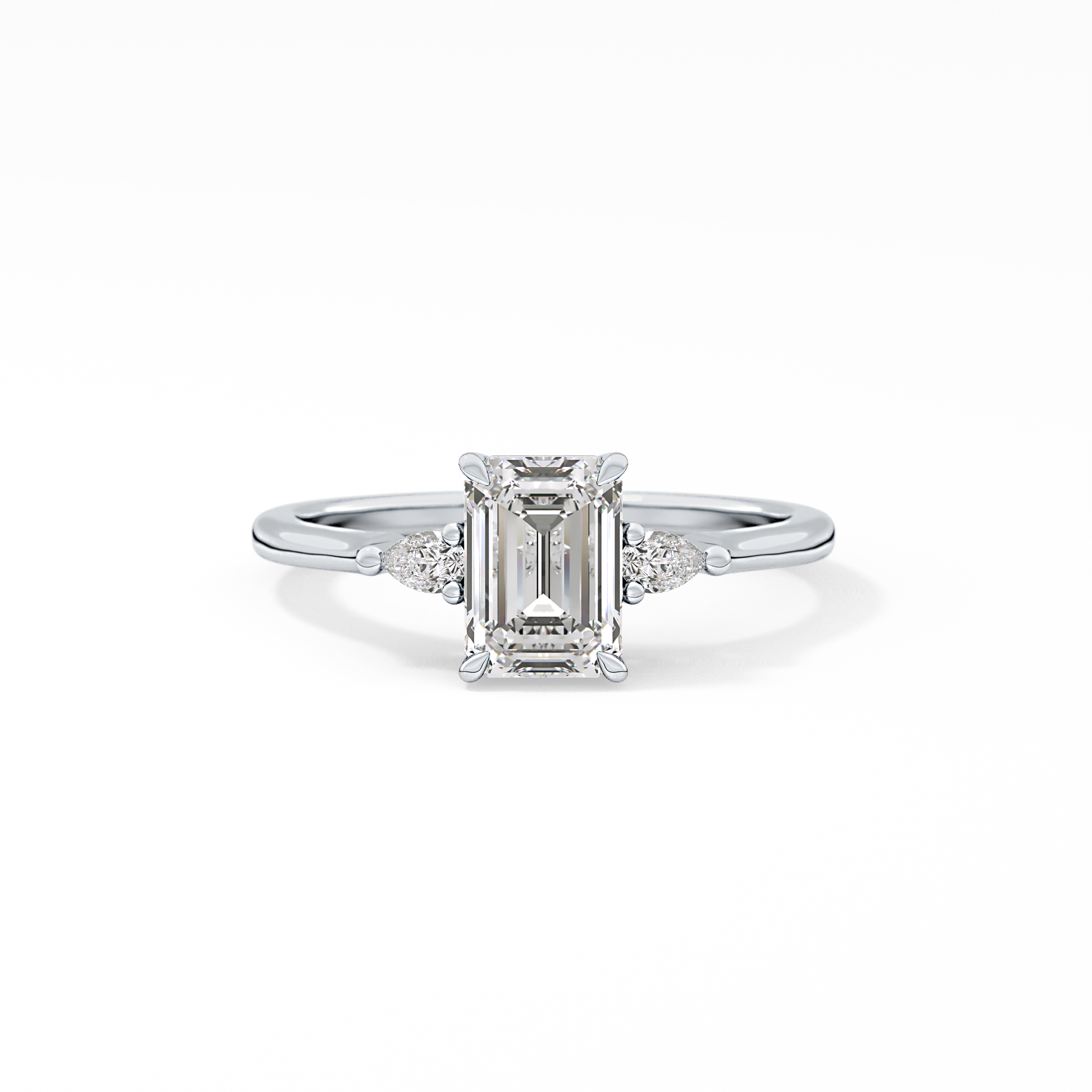 Emerald Cut 1.02 Carat Moissanite Ring – Three Stones Setting in Gold