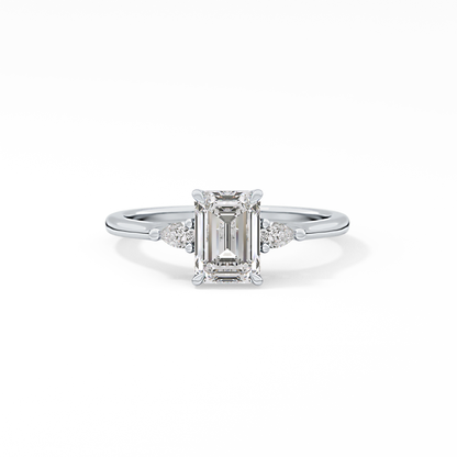 Emerald Cut 1.02 Carat Moissanite Ring – Three Stones Setting in Gold