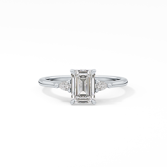 Emerald Cut 1.02 Carat Moissanite Ring – Three Stones Setting in Gold