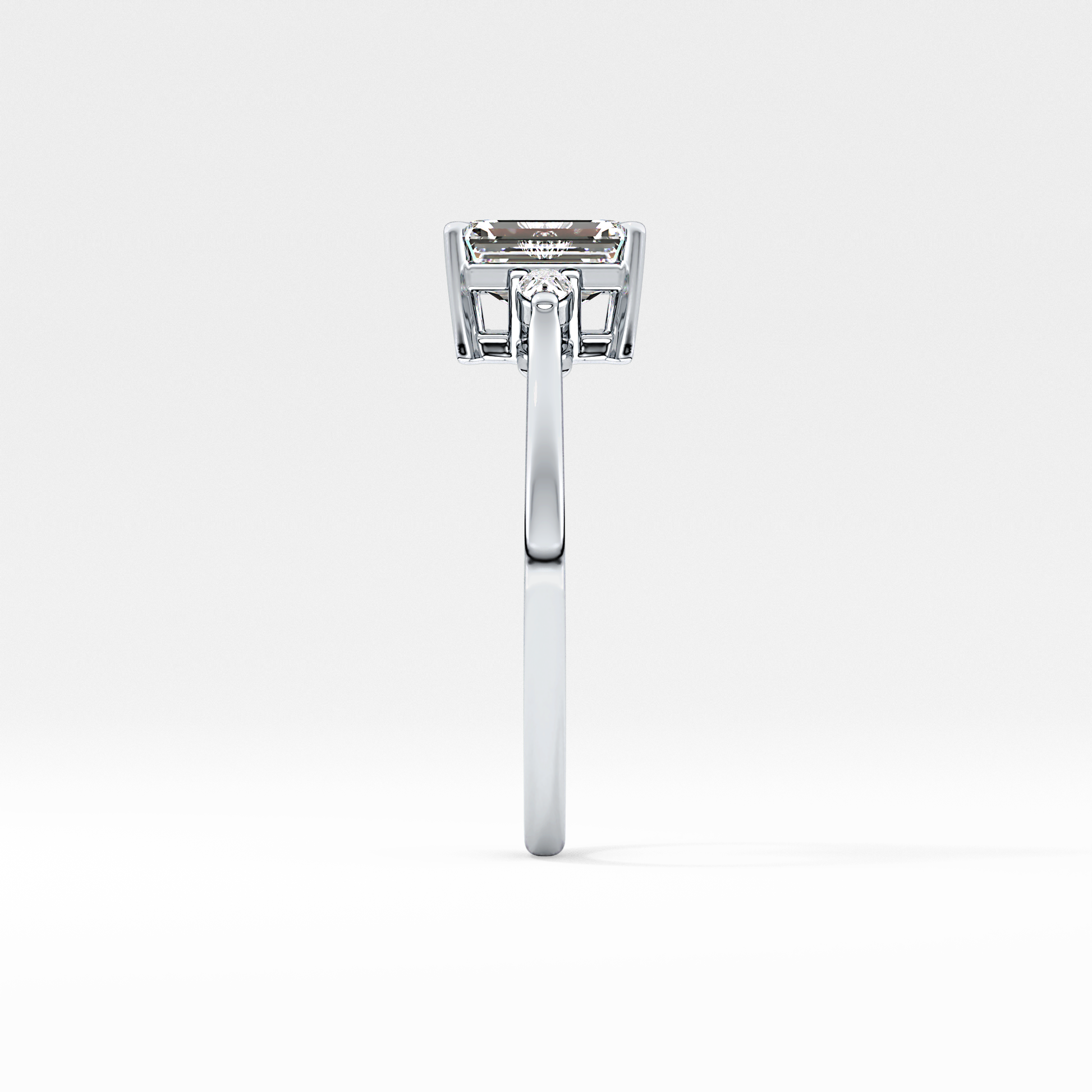 Emerald Cut 1.02 Carat Moissanite Ring – Three Stones Setting in Gold