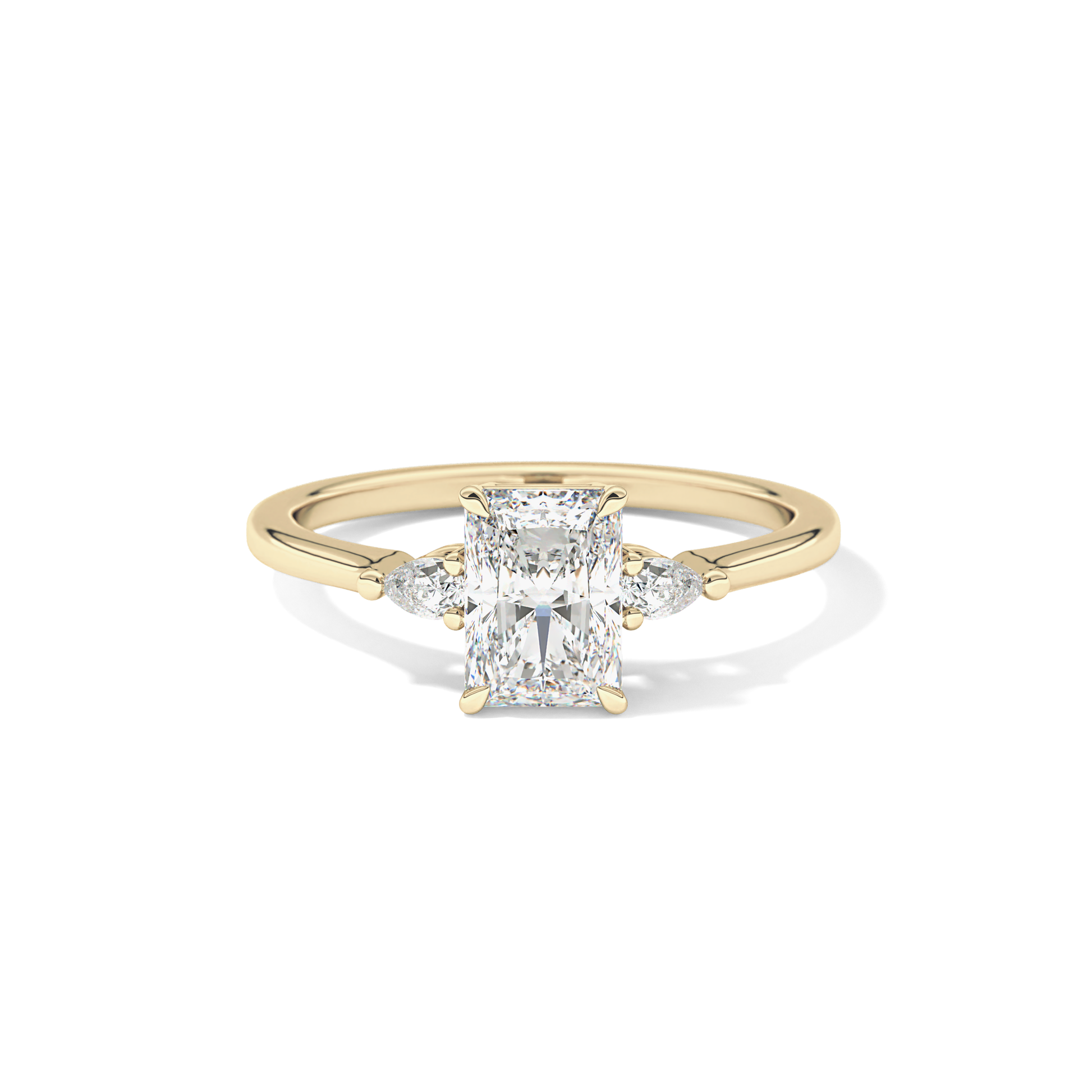 Radiant Cut 1.21 Carat Moissanite Ring – Three Stones Setting in Gold