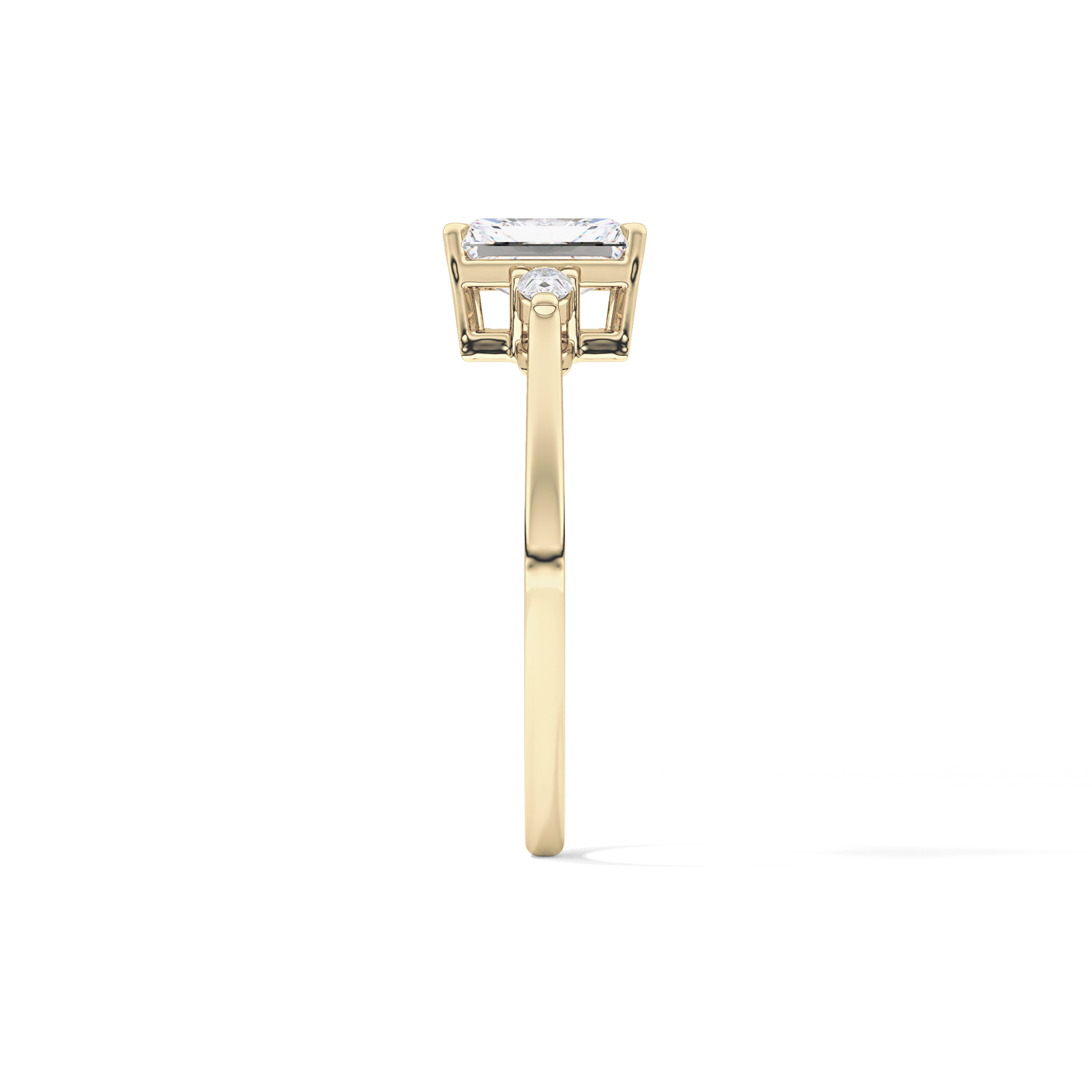 Radiant Cut 1.21 Carat Moissanite Ring – Three Stones Setting in Gold