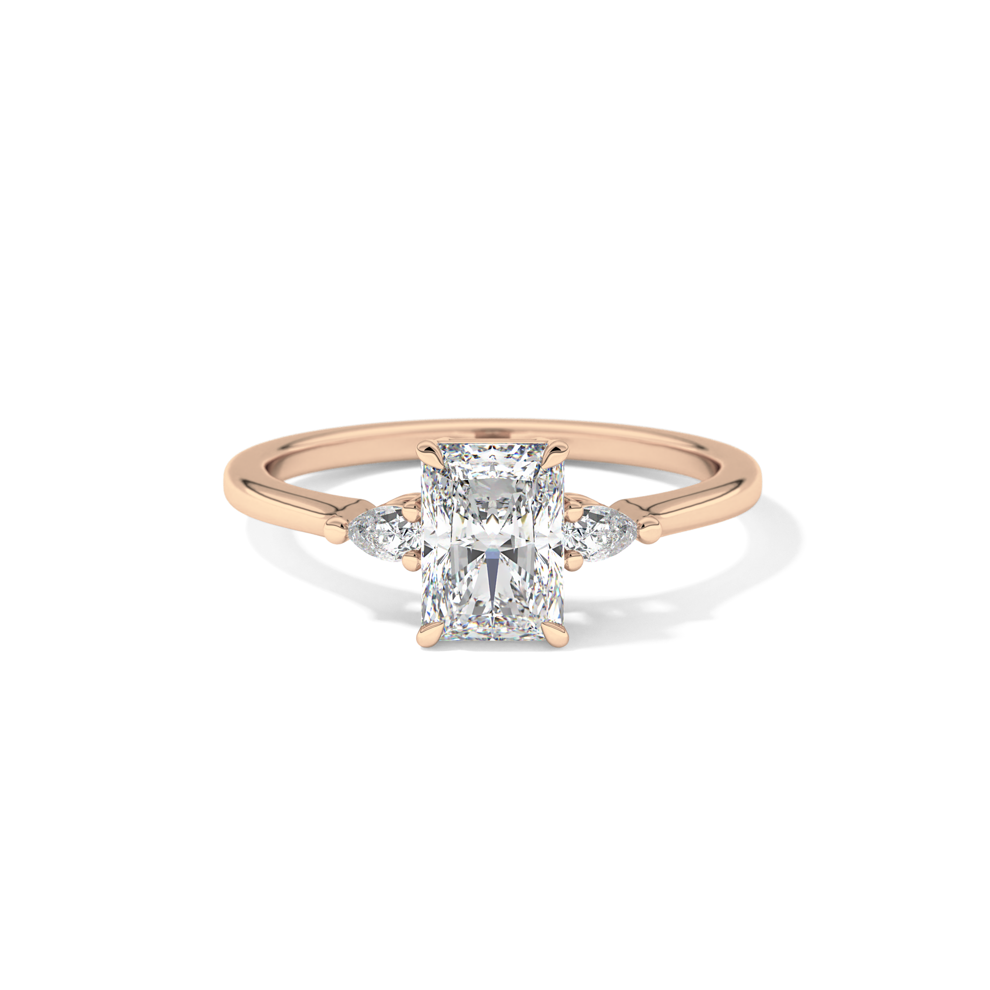 Radiant Cut 1.21 Carat Moissanite Ring – Three Stones Setting in Gold