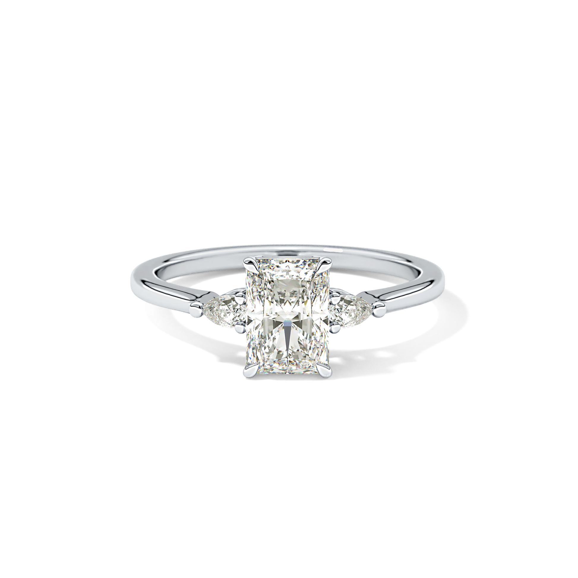Radiant Cut 1.21 Carat Moissanite Ring – Three Stones Setting in Gold