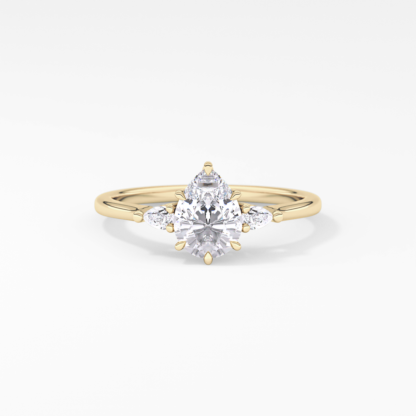 Pear Cut 0.86 Carat Moissanite Ring – Three Stones Setting in Gold