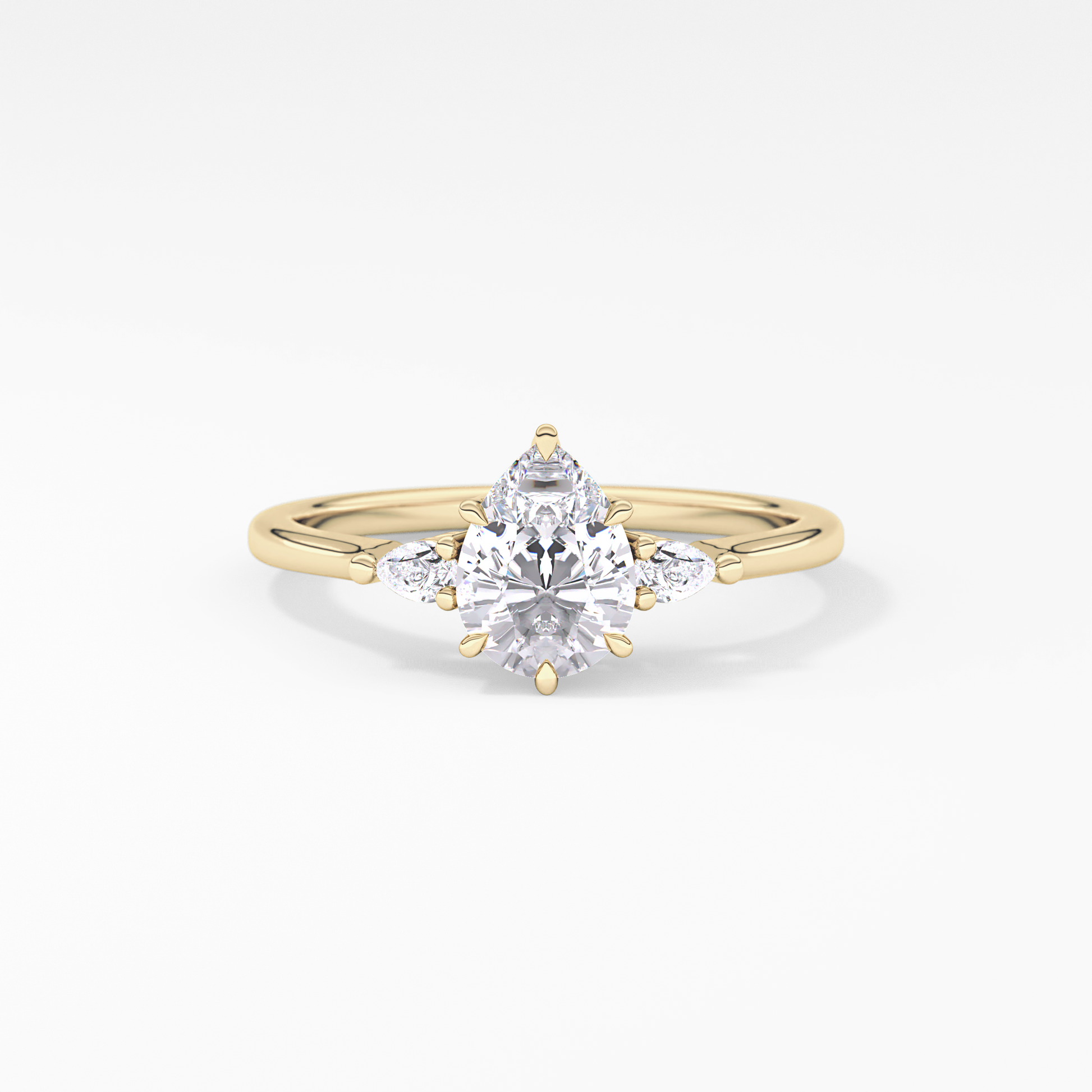 Pear Cut 0.86 Carat Moissanite Ring – Three Stones Setting in Gold