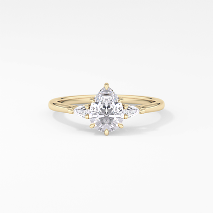 Pear Cut 0.86 Carat Moissanite Ring – Three Stones Setting in Gold