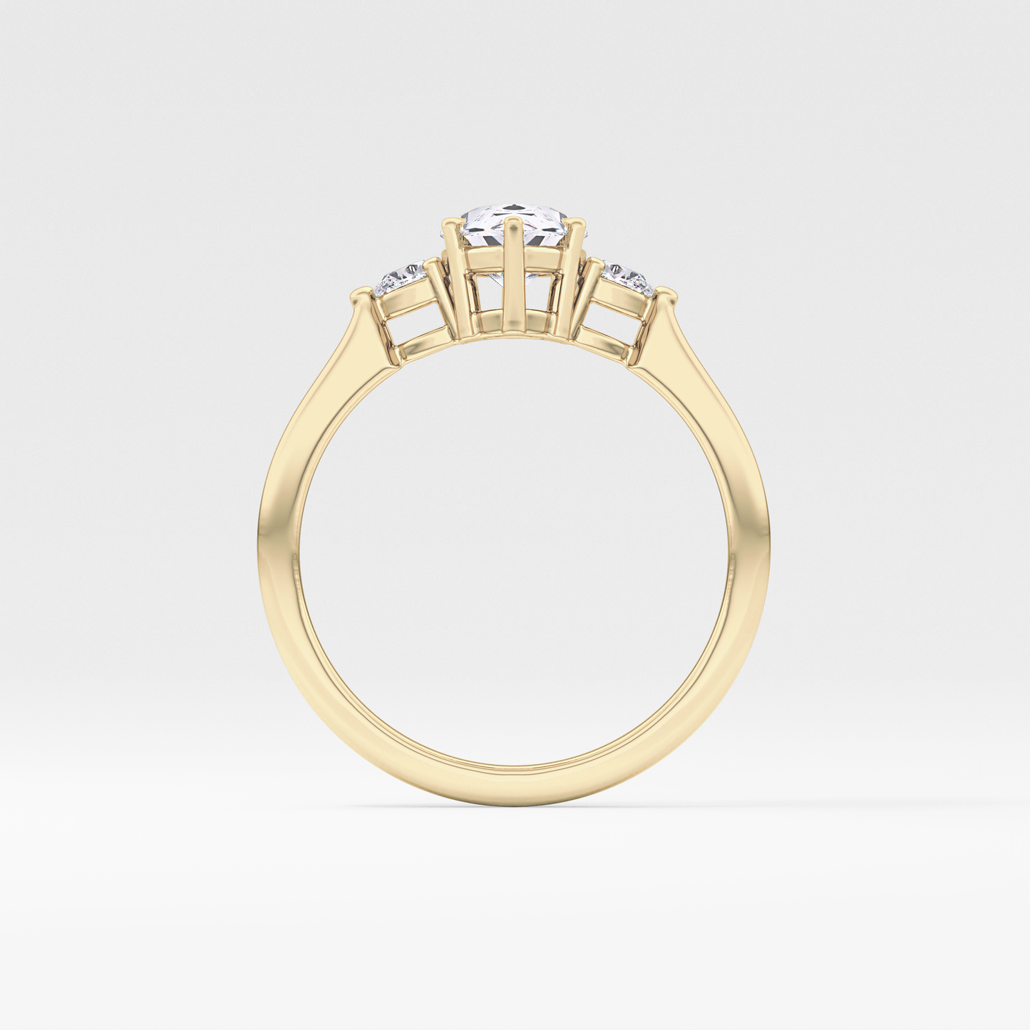 Pear Cut 0.86 Carat Moissanite Ring – Three Stones Setting in Gold