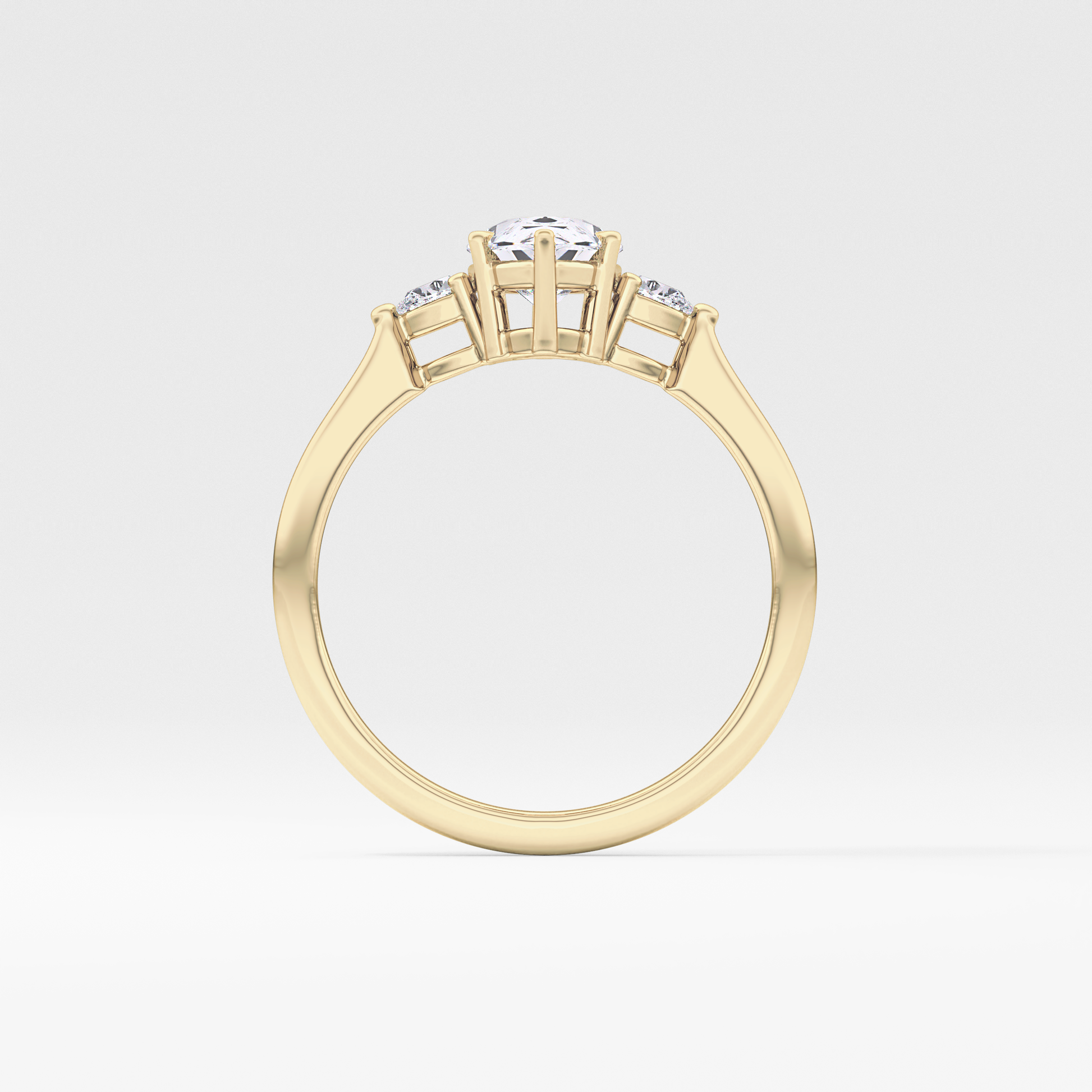Pear Cut 0.86 Carat Moissanite Ring – Three Stones Setting in Gold