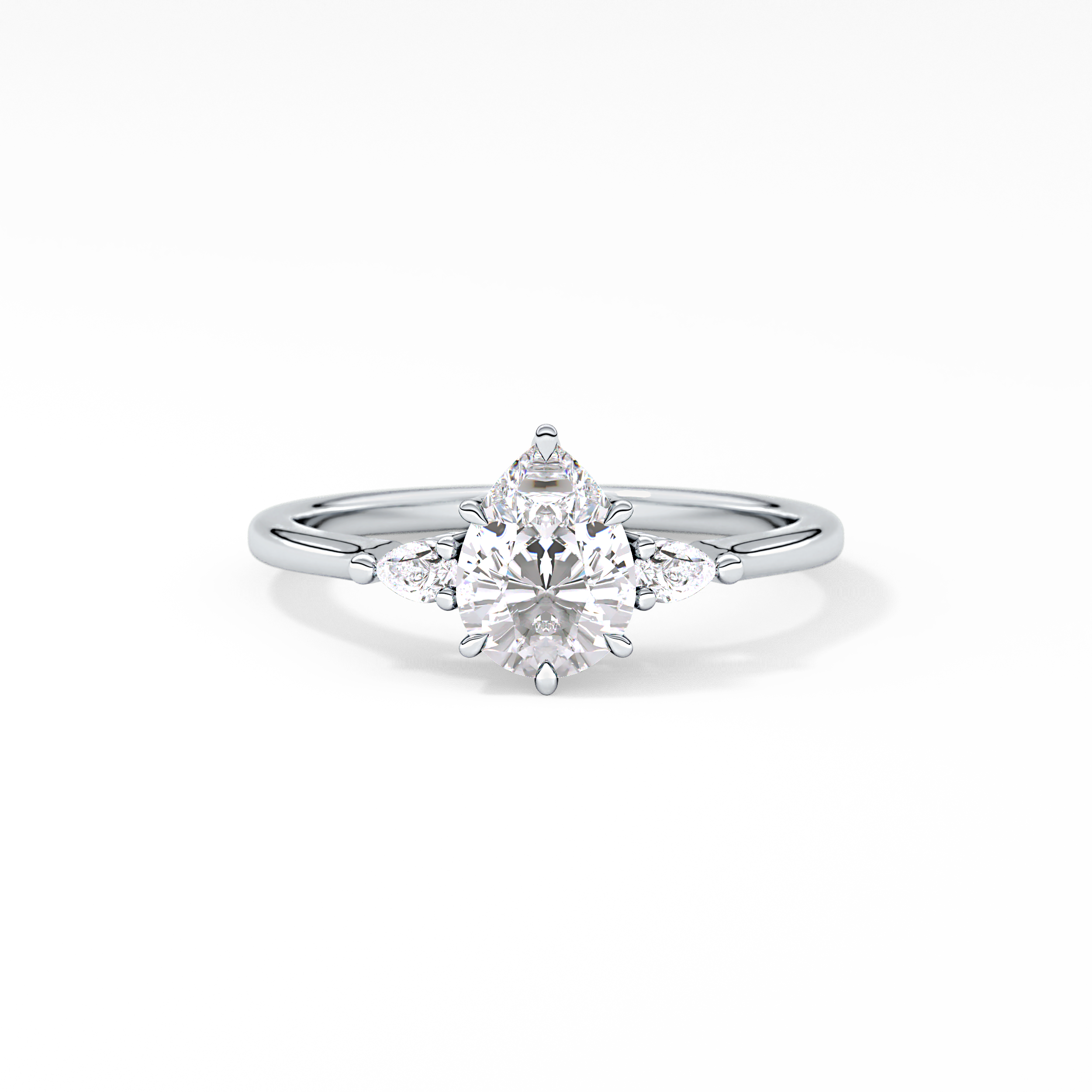 Pear Cut 0.86 Carat Moissanite Ring – Three Stones Setting in Gold