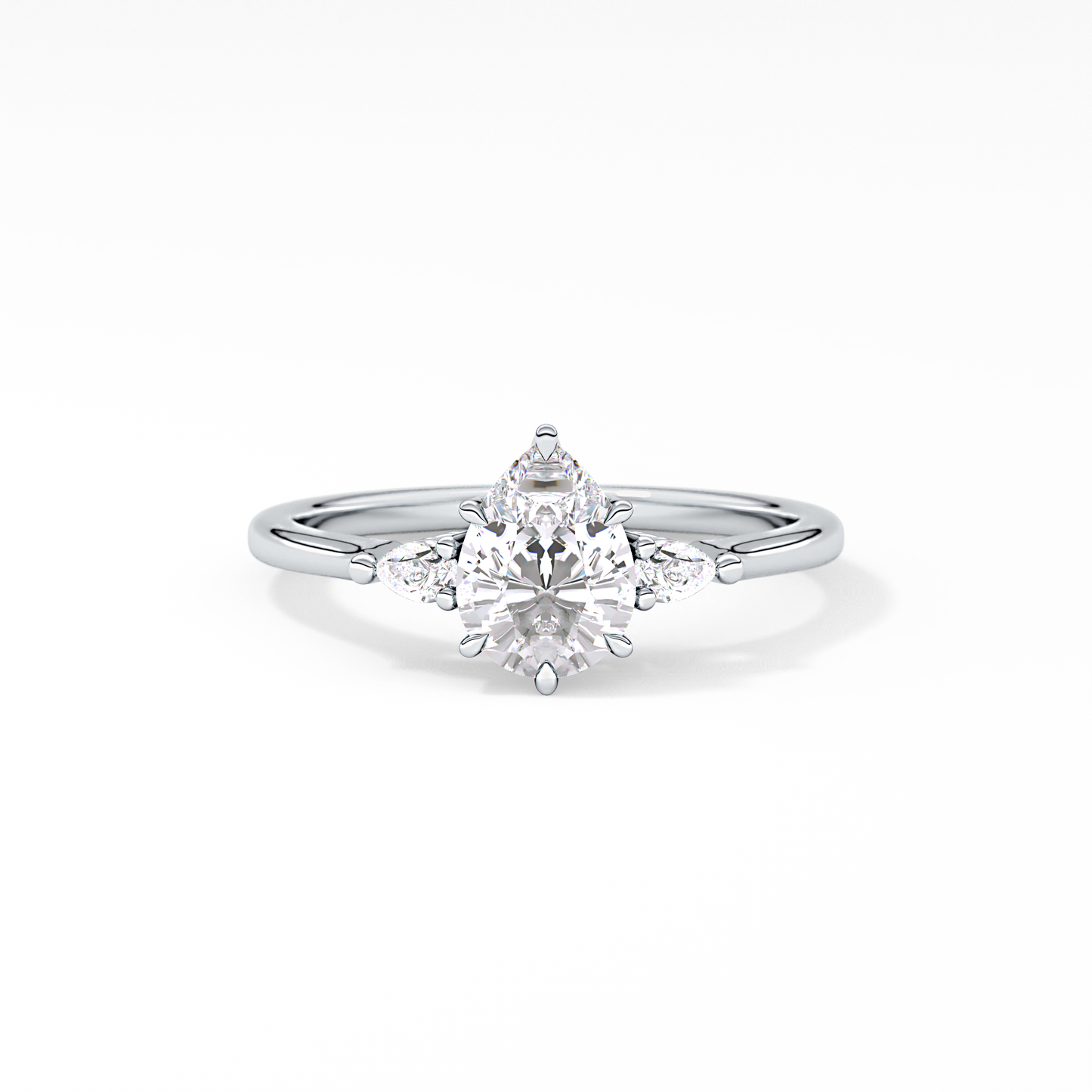Pear Cut 0.86 Carat Moissanite Ring – Three Stones Setting in Gold