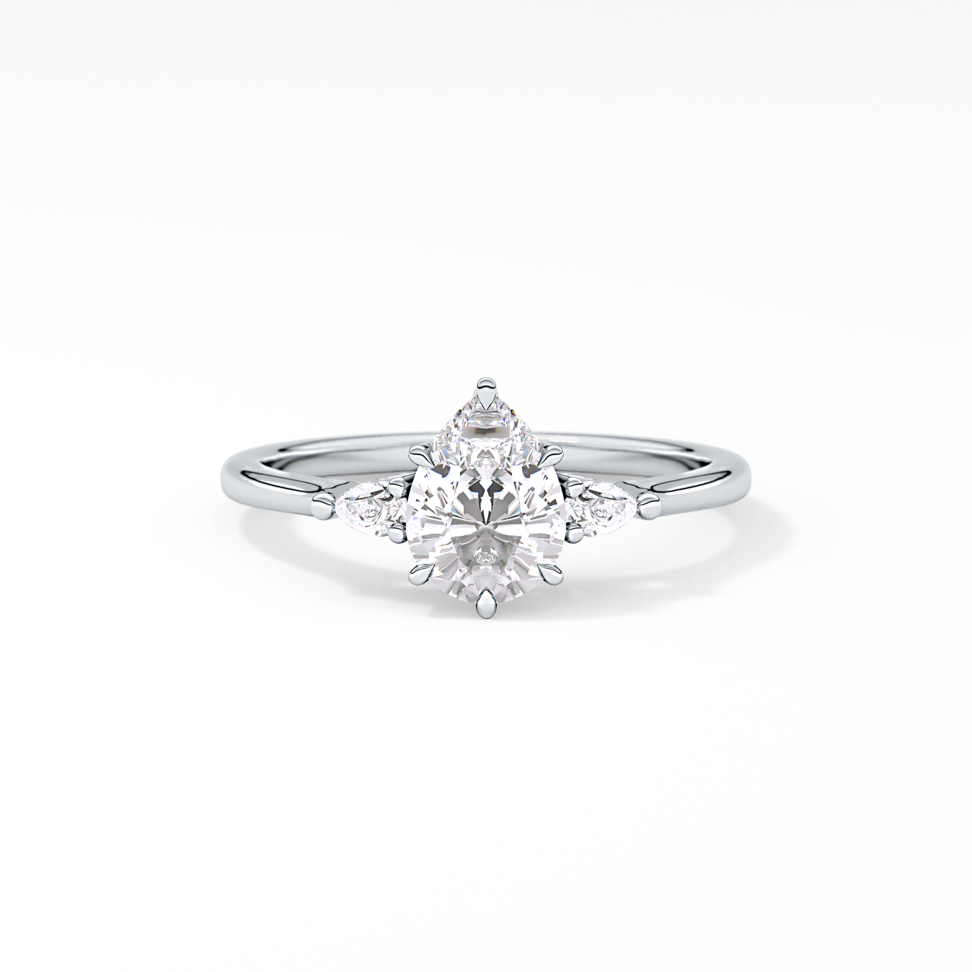 Pear Cut 0.86 Carat Moissanite Ring – Three Stones Setting in Gold