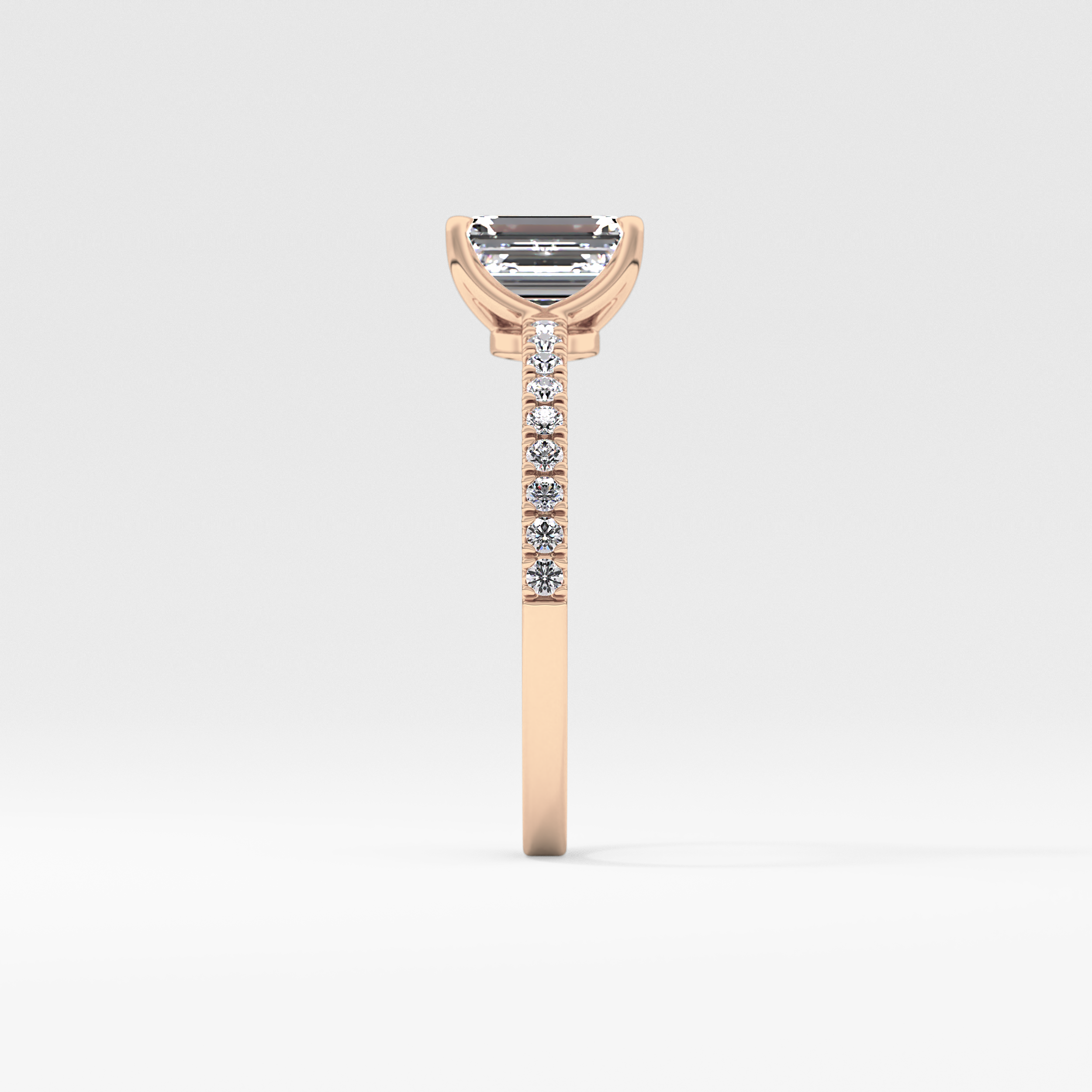 Emerald Cut 1.02 Carat Moissanite Ring – Pave Setting in Gold 16