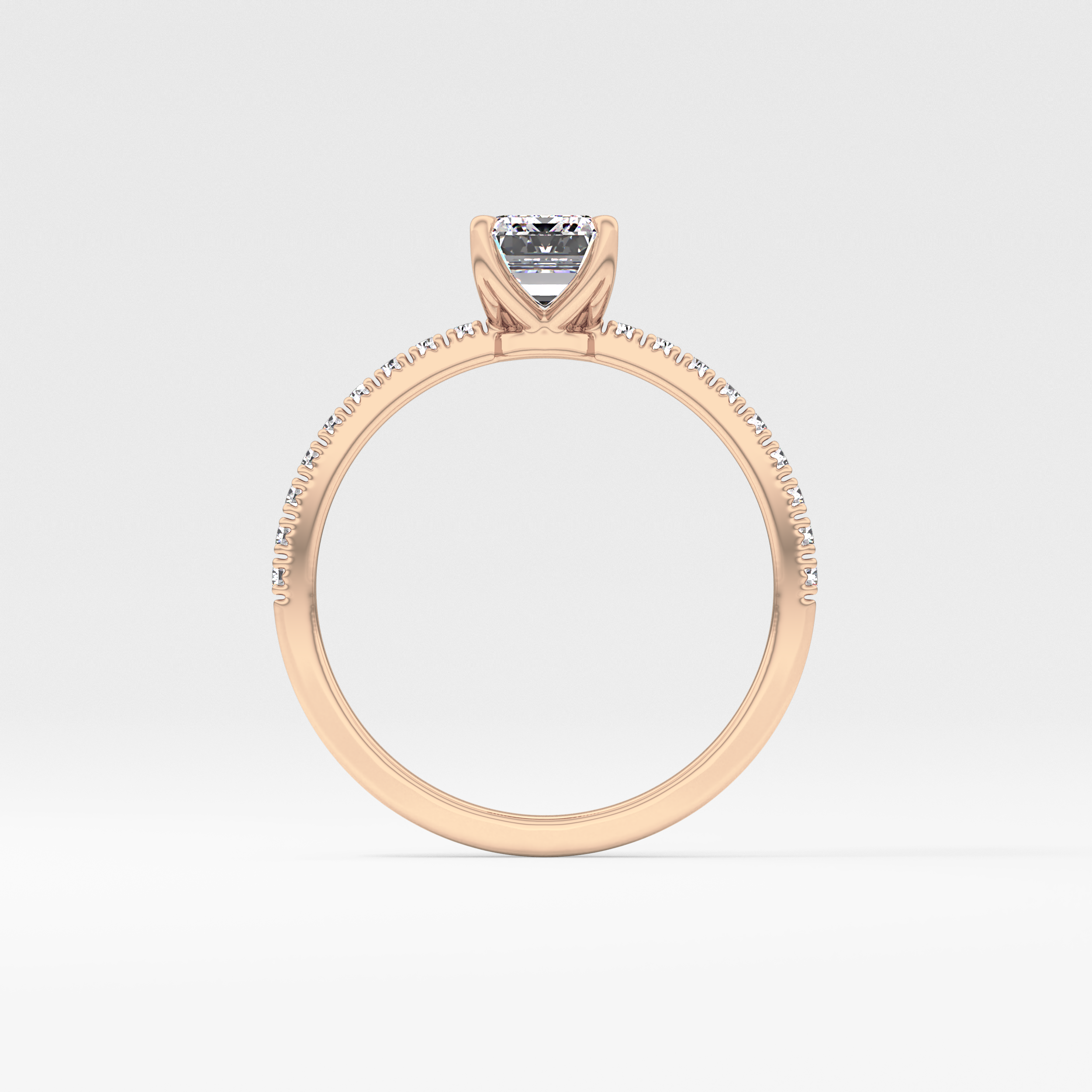 Emerald Cut 1.02 Carat Moissanite Ring – Pave Setting in Gold 18