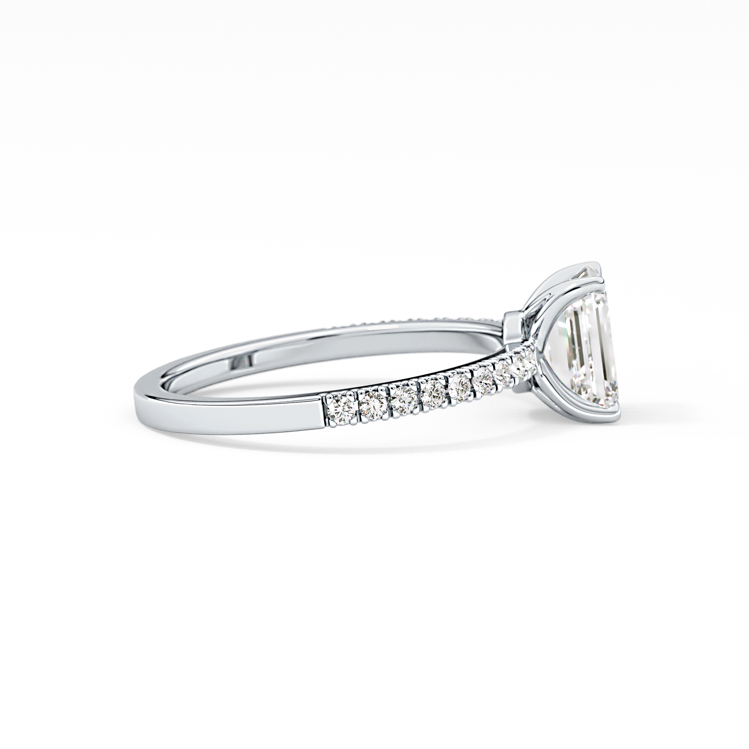 Emerald Cut 1.02 Carat Moissanite Ring – Pave Setting in Gold 12