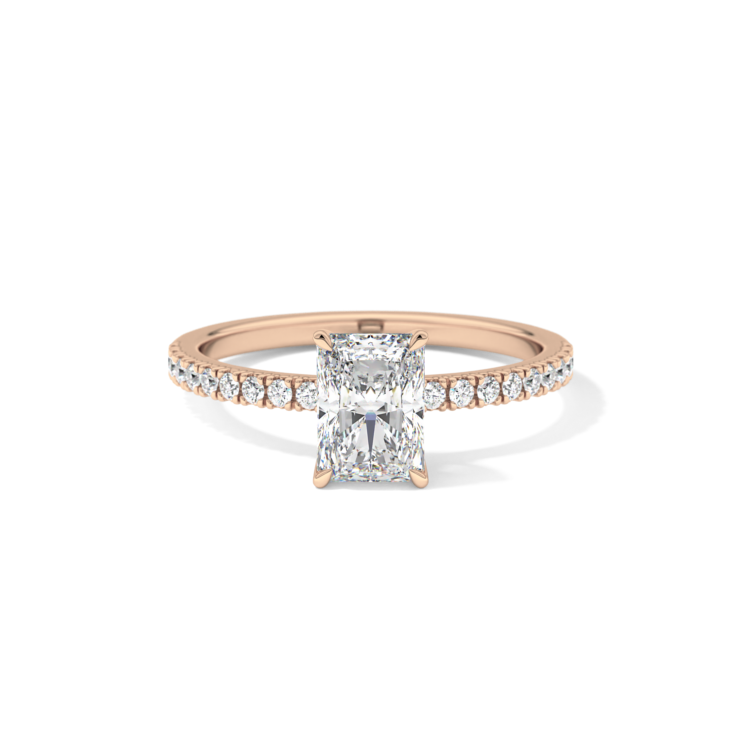 Radiant Cut 1.21 Carat Moissanite Ring – Pave Setting in Gold 15