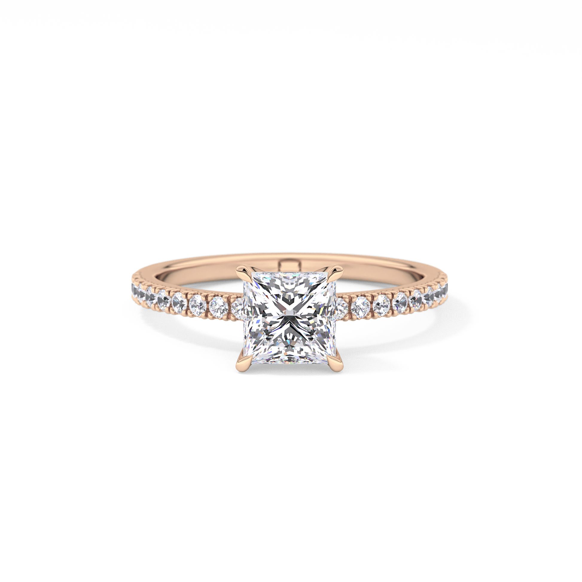Princess Cut 1.04 Carat Moissanite Ring – Pave Setting in Gold 14