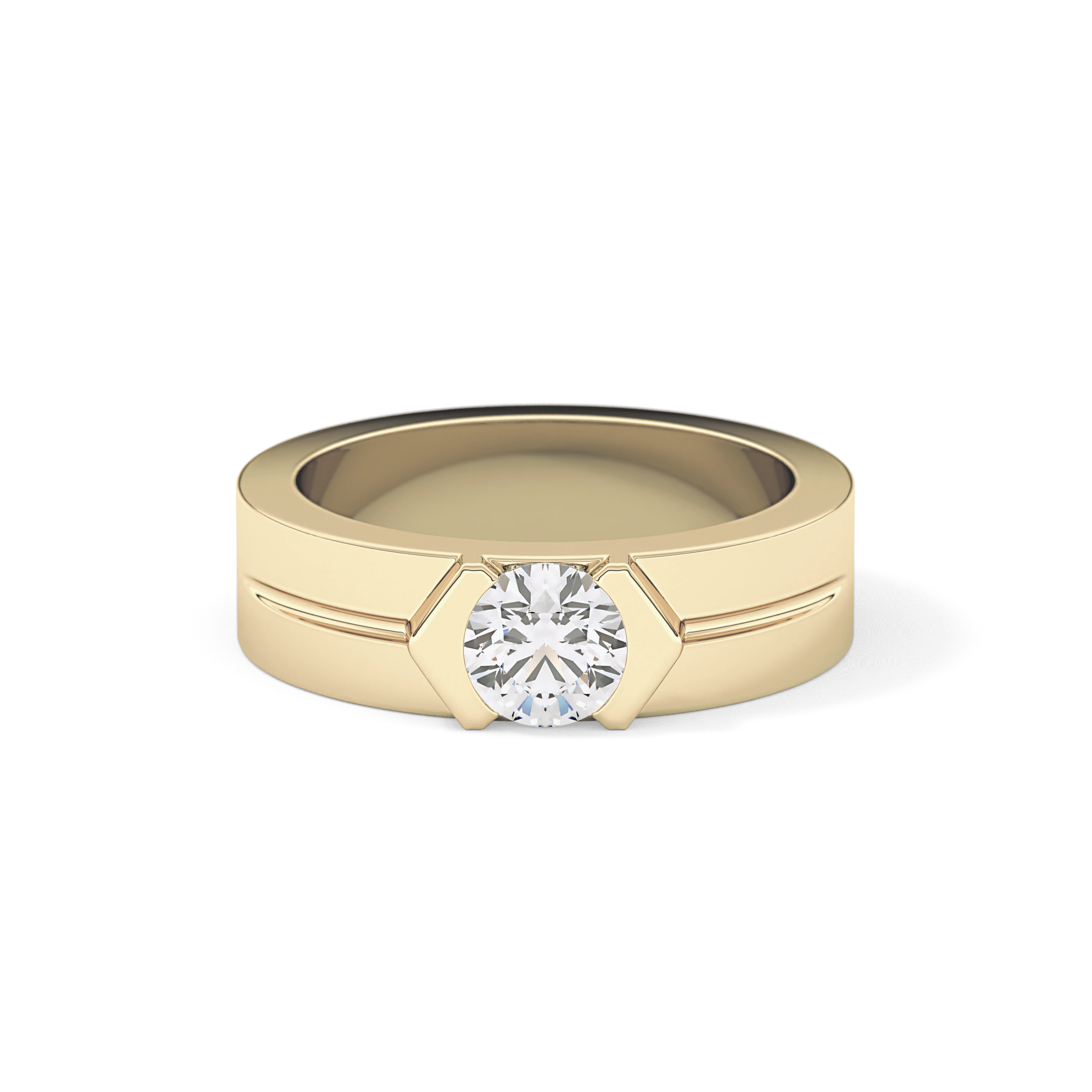 Round Cut 0.59 Carat Moissanite Men's Wedding Band – Tenison Setting & Solitaire Style in Gold 9
