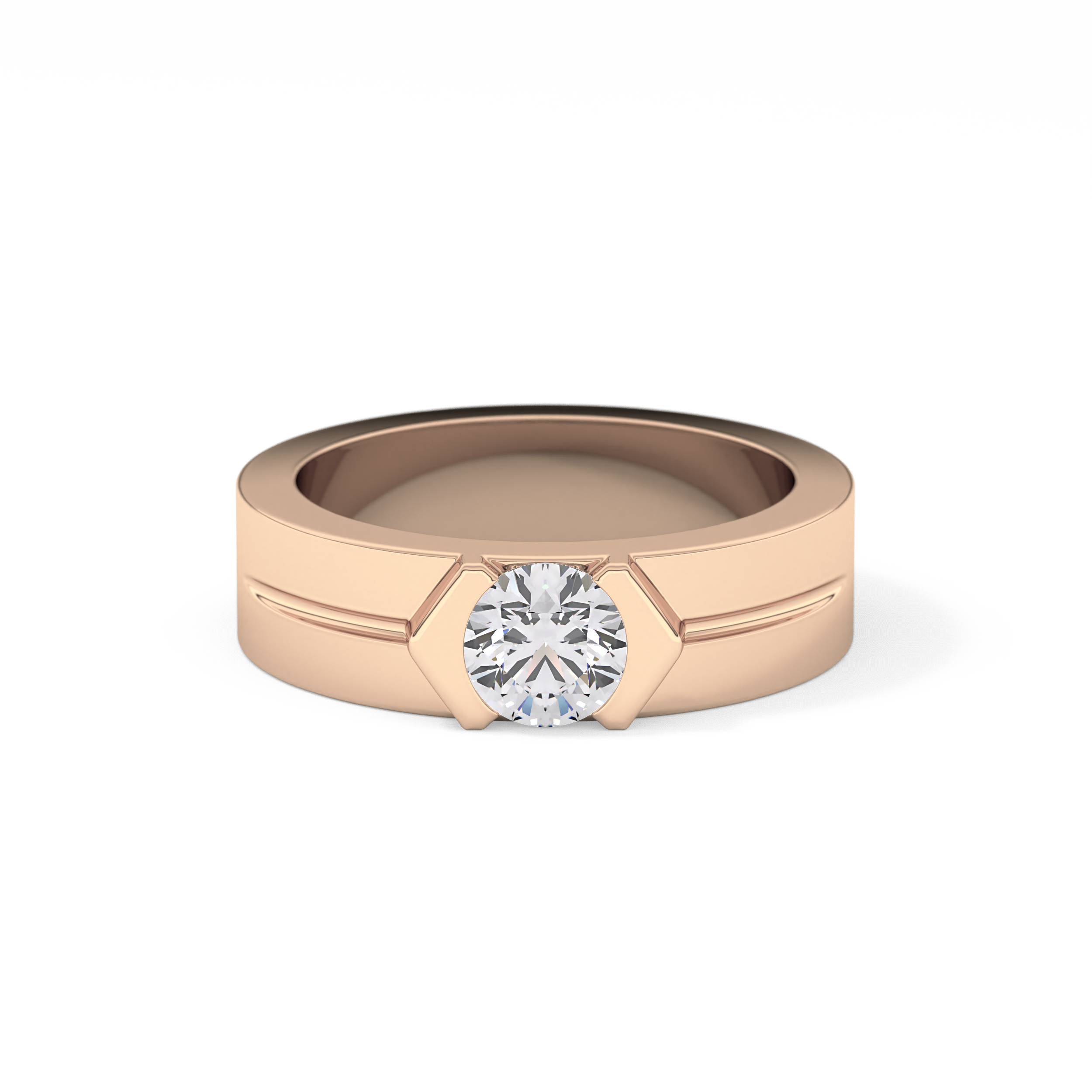 Round Cut 0.59 Carat Moissanite Men's Wedding Band – Tenison Setting & Solitaire Style in Gold 17