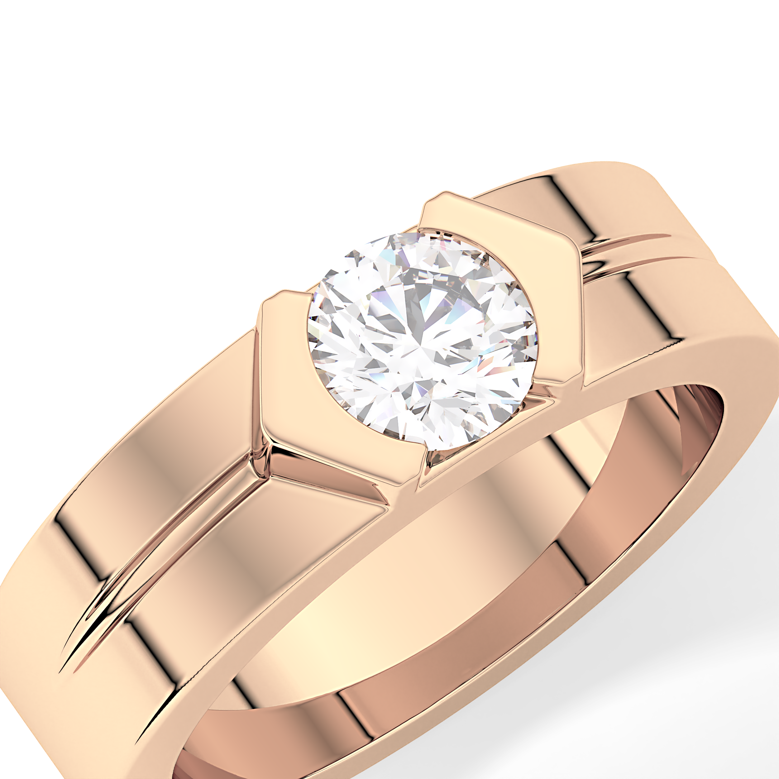Round Cut 0.59 Carat Moissanite Men's Wedding Band – Tenison Setting & Solitaire Style in Gold 23