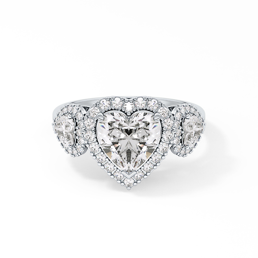 Heart Cut 2.17 Carat Moissanite Ring – Three Stones Setting in Gold
