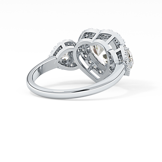 Heart Cut 2.17 Carat Moissanite Ring – Three Stones Setting in Gold
