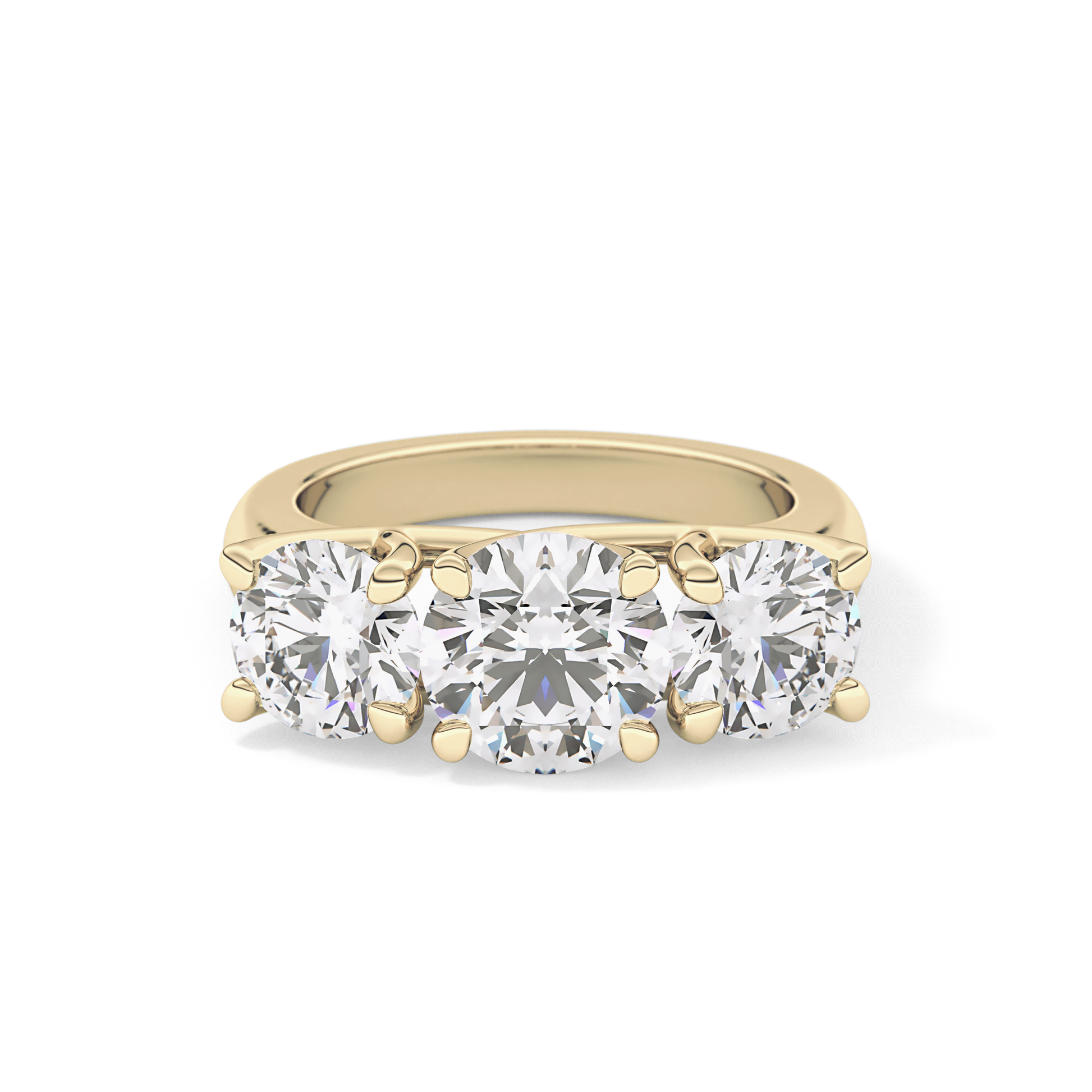 Round Cut 1.92 Carat Moissanite Ring – Three Stones Setting in Gold