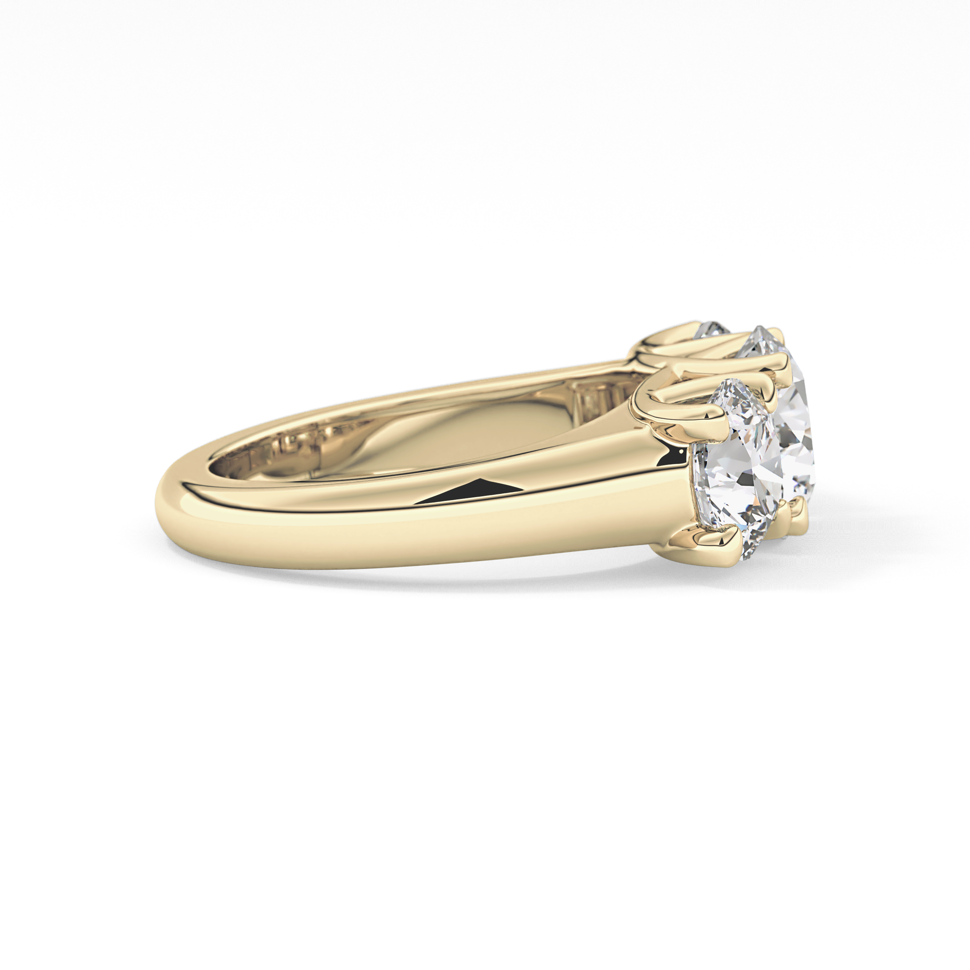 Round Cut 1.92 Carat Moissanite Ring – Three Stones Setting in Gold