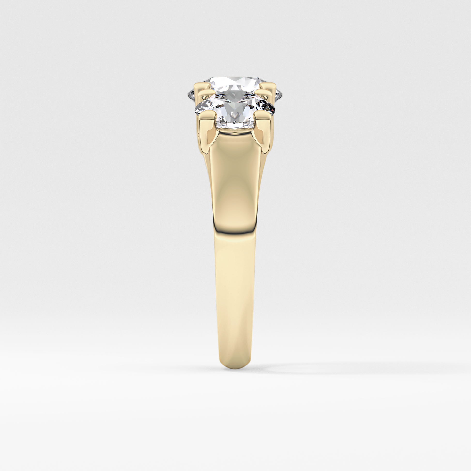 Round Cut 1.92 Carat Moissanite Ring – Three Stones Setting in Gold